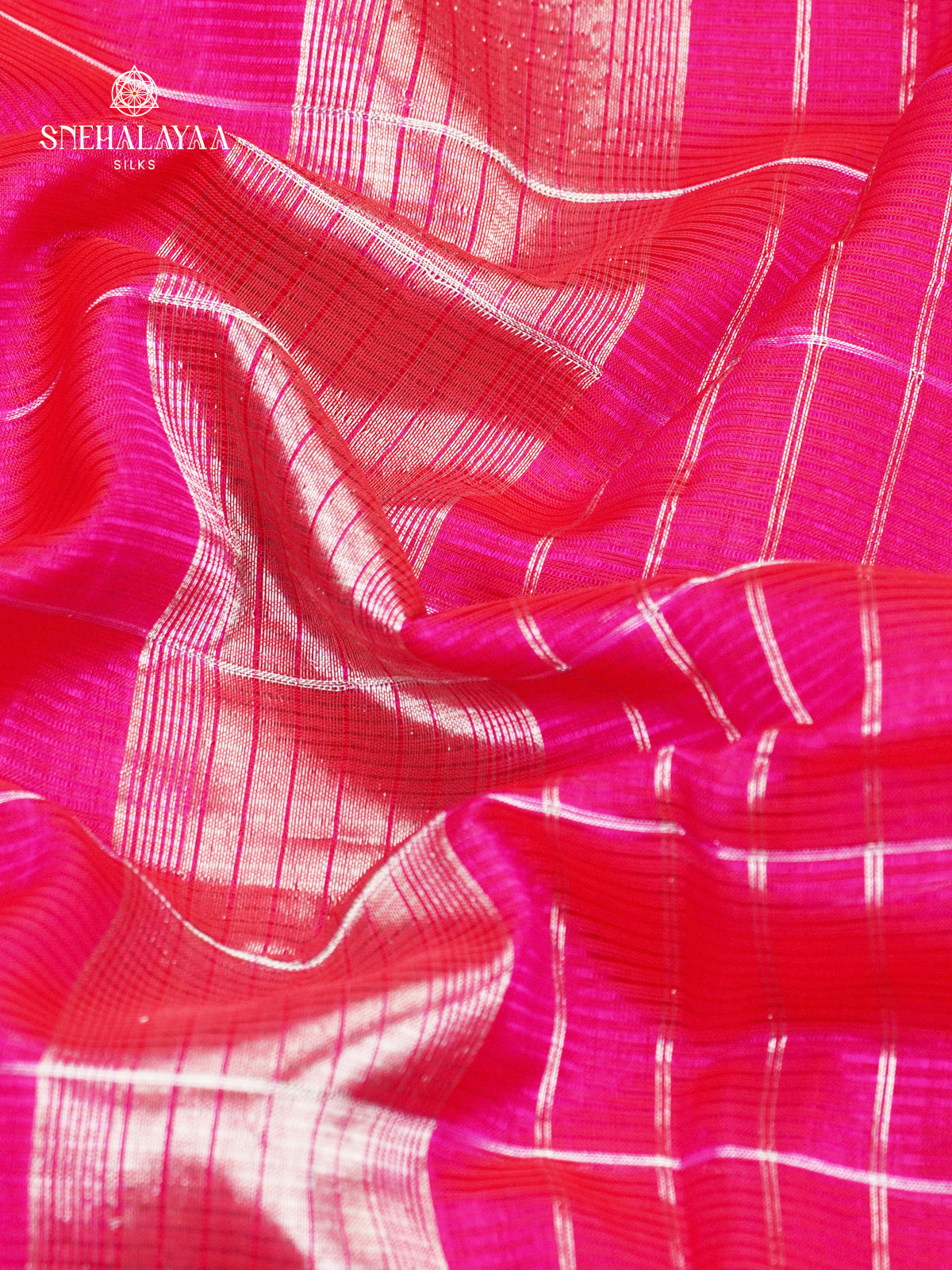 Rani Pink Mangalagiri Silk Cotton Saree with Ikat Border