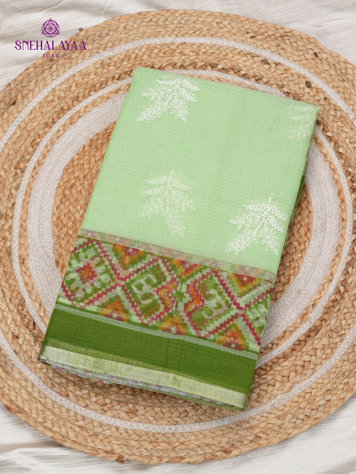 Pista Green Kota Embroidery Saree