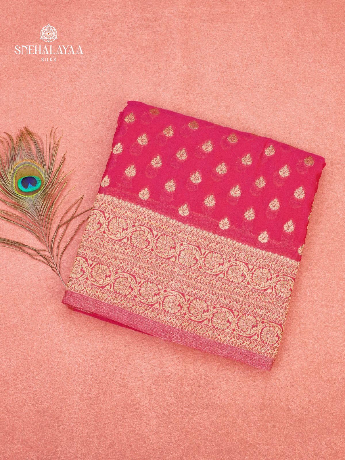 Rich Pink Banaras Crepe Silk Saree