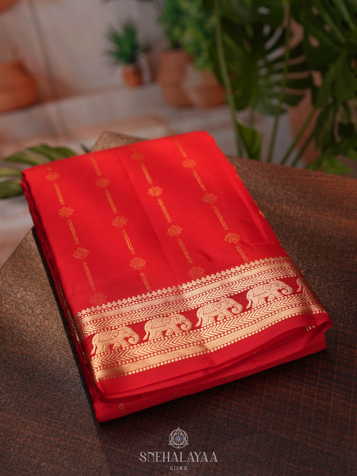 Vermillion Red Kanjivaram silk saree