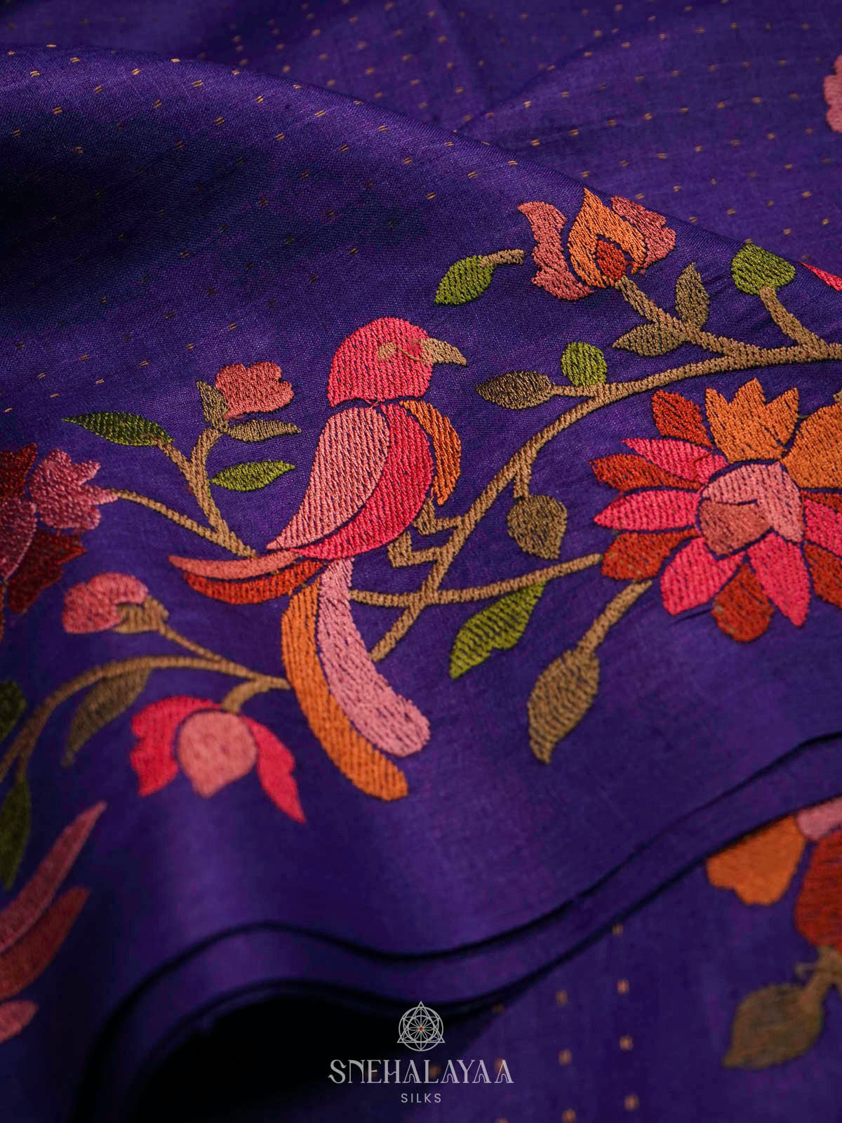 Royal Blue Tussar Embroidery Saree