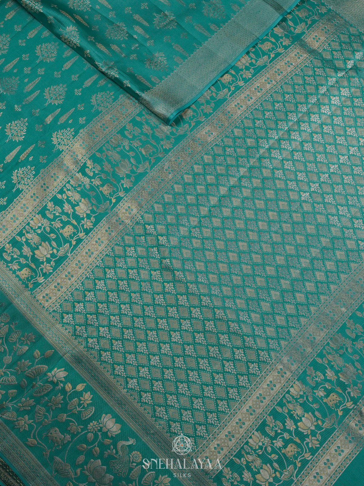 Teal Blue Kanjivaram Silk Saree