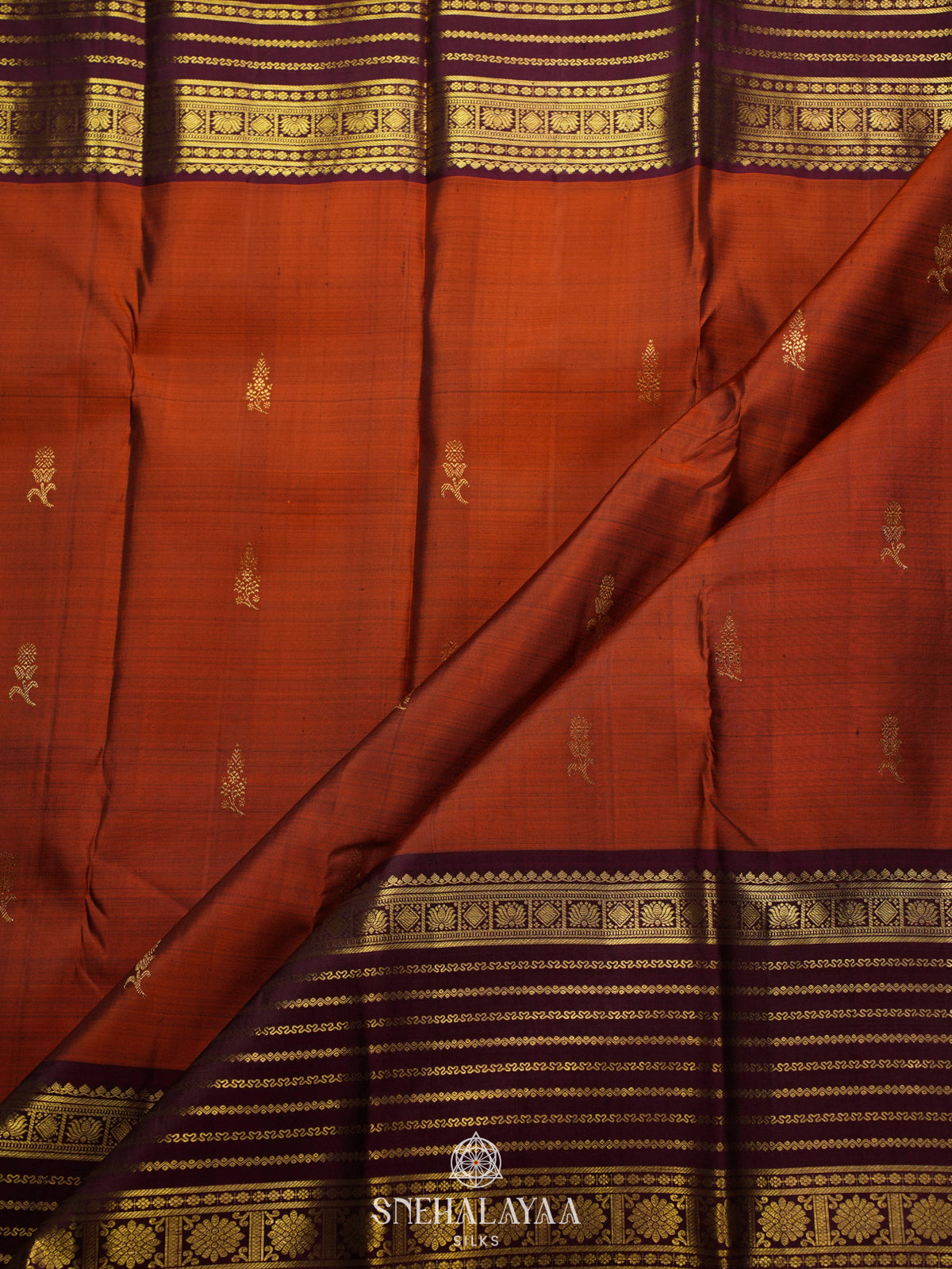 Rust Orange Kanjivaram Silk Saree