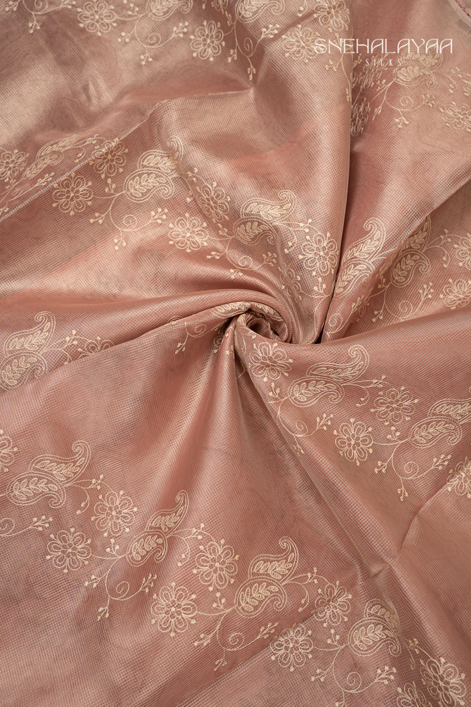 Rose Pink Tissue Kota Embroidery Saree