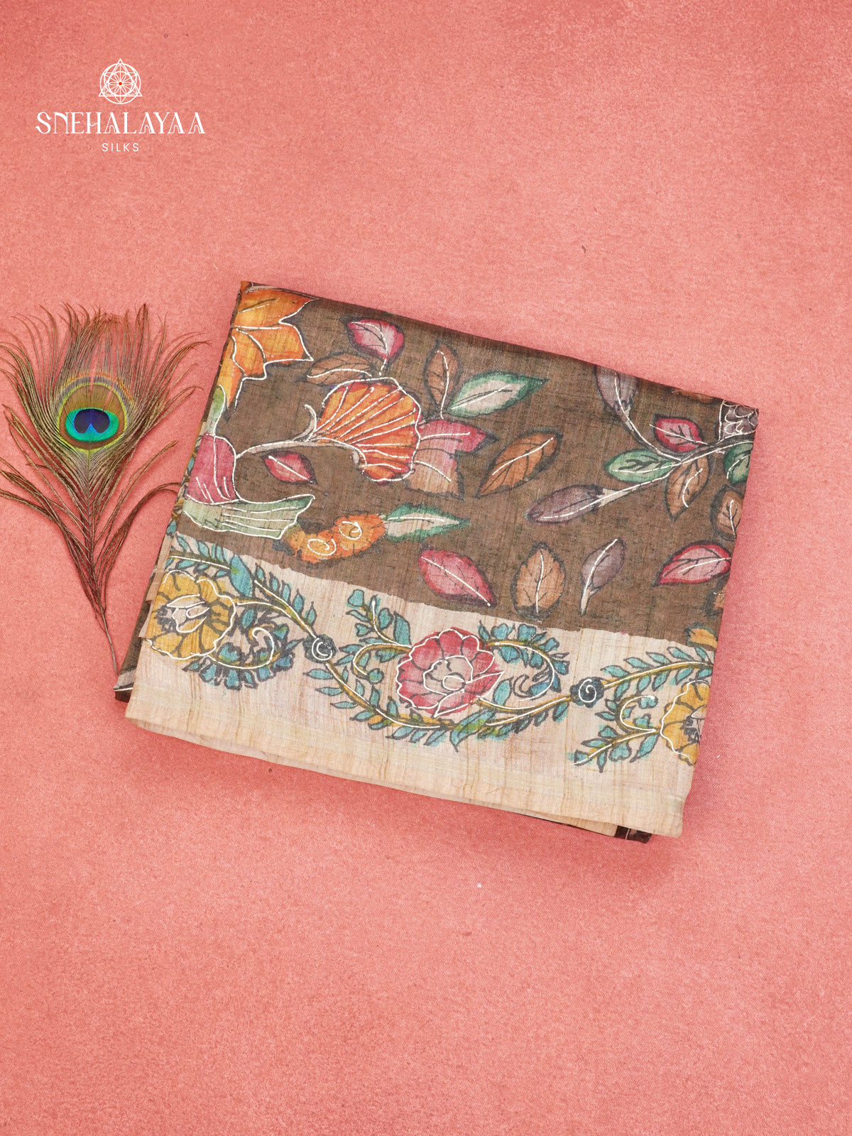 Brown Munga Tussar Saree