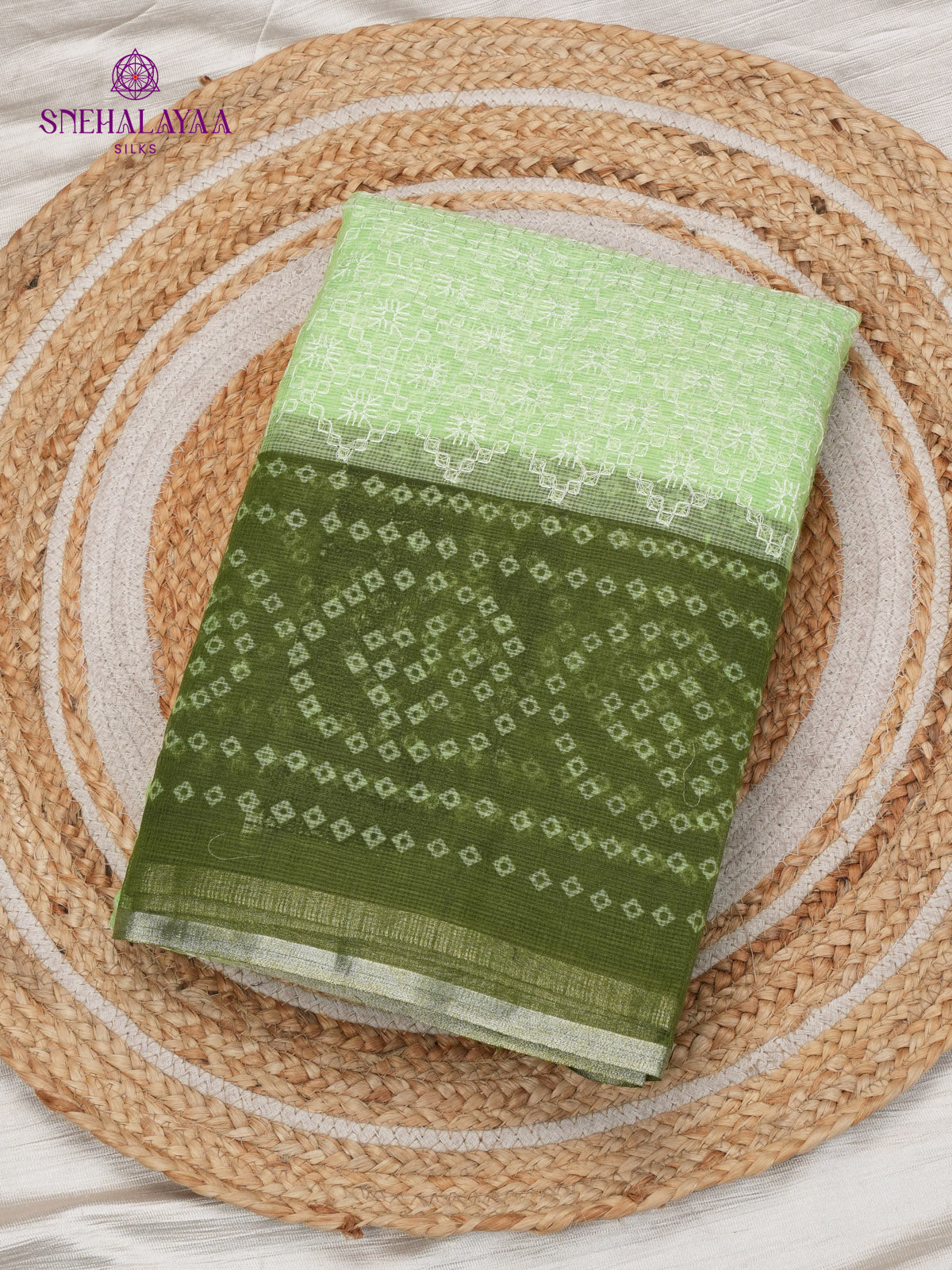 Mint Green Kota Embroidery Saree