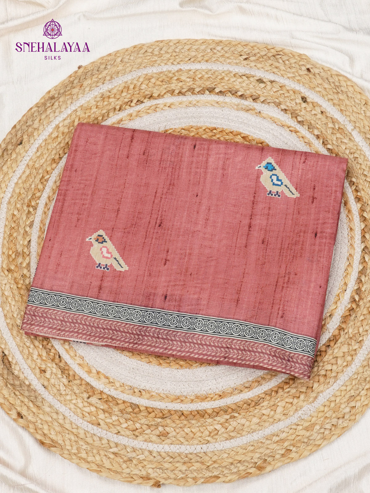 Maroon Floral Printed Tussar Saree