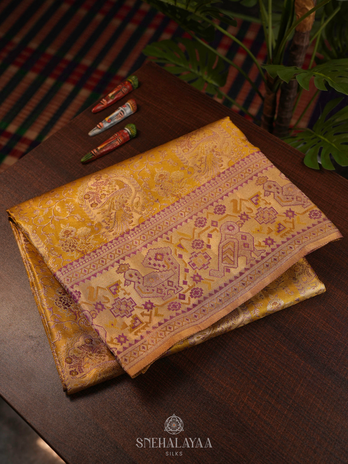 Mustard Yellow Kanjivaram Silk Saree