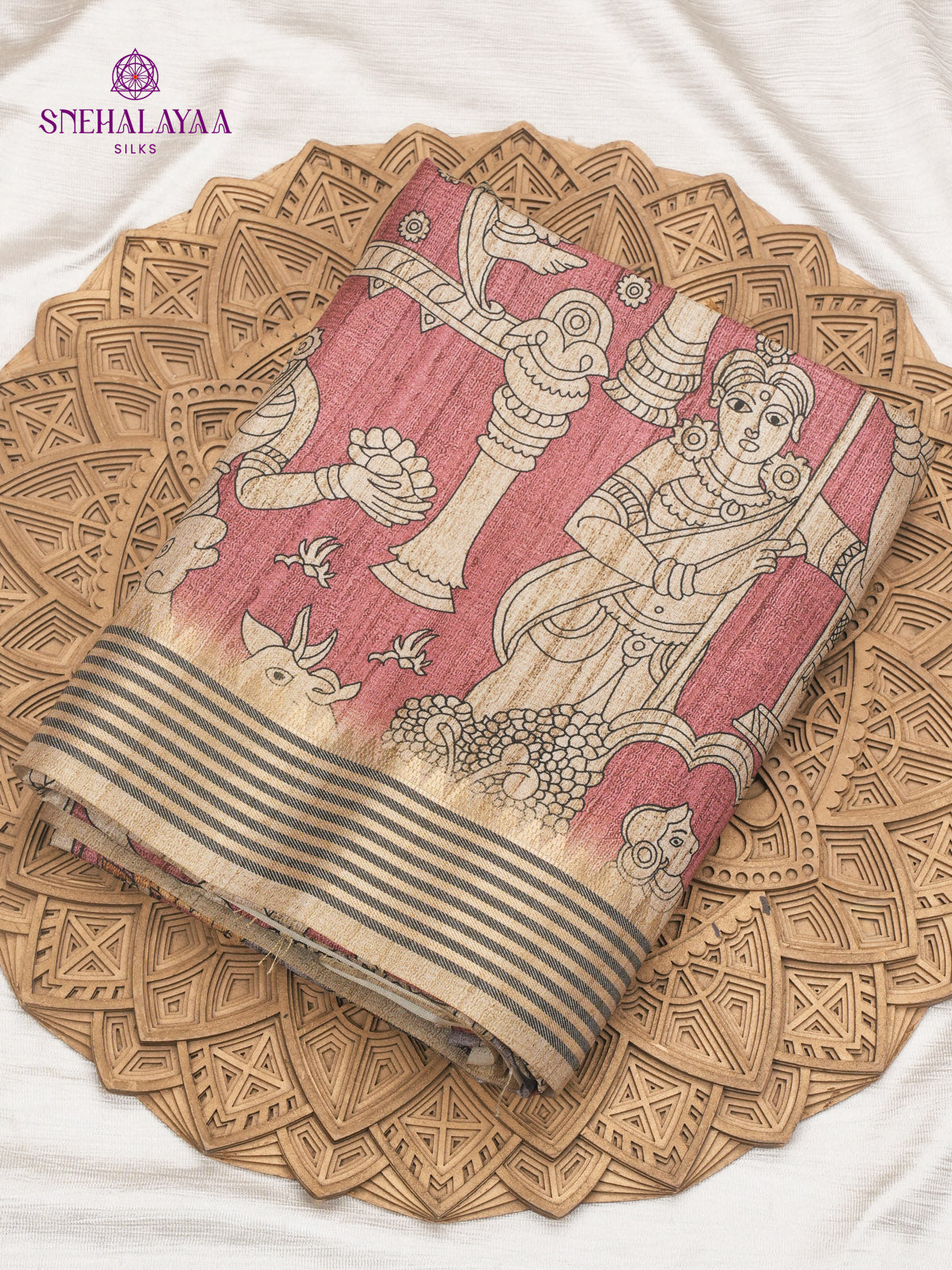 Maroon Kalamkari Tussar Saree