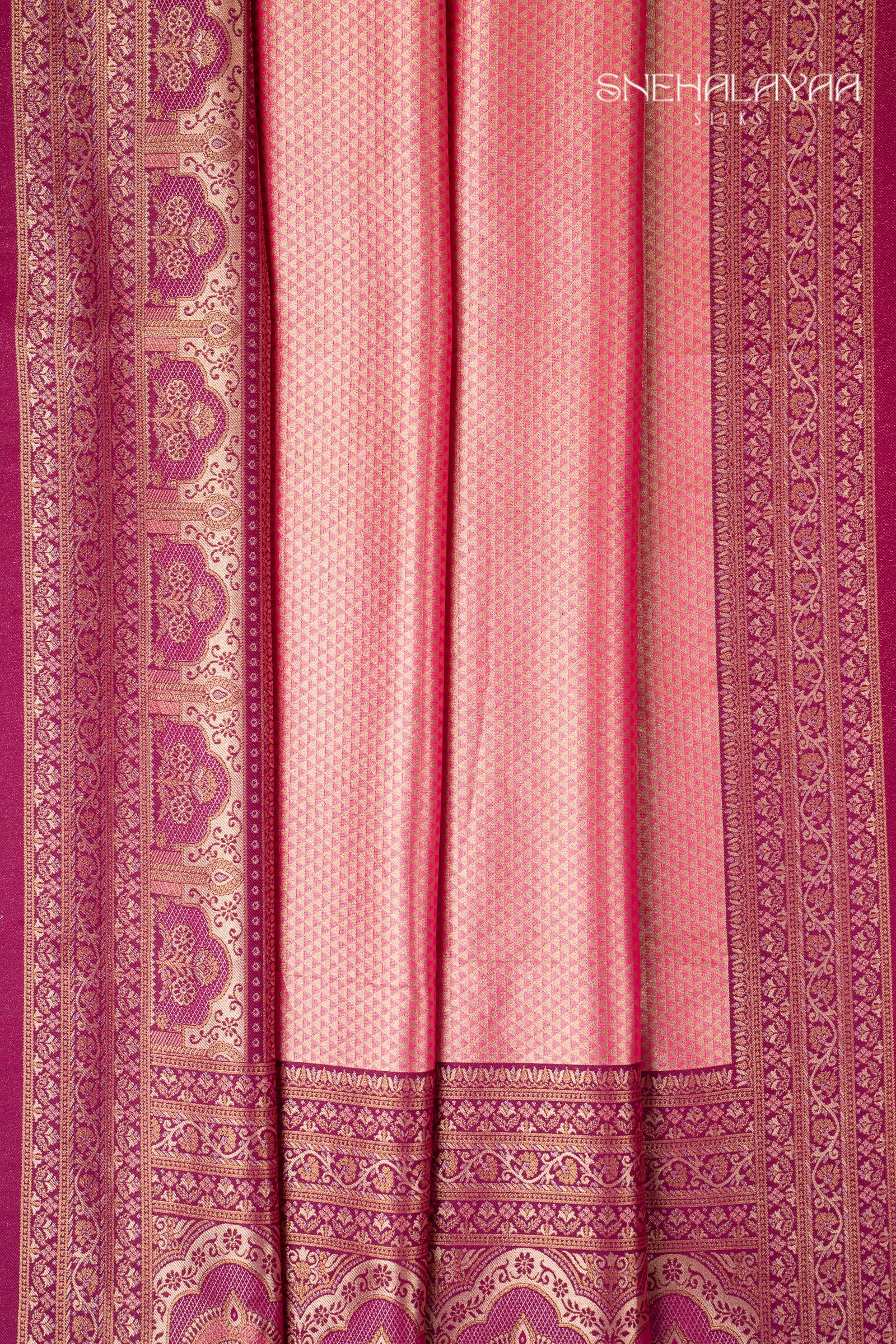 Fuchsia Pink Semi Banaras Silk Saree