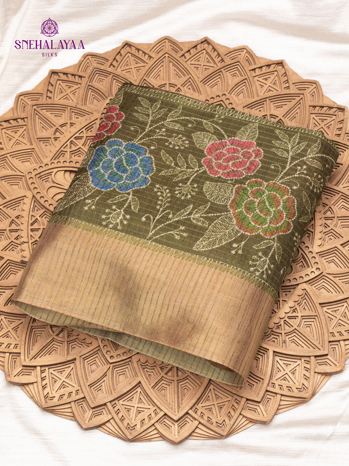 Olive Green Tussar Saree