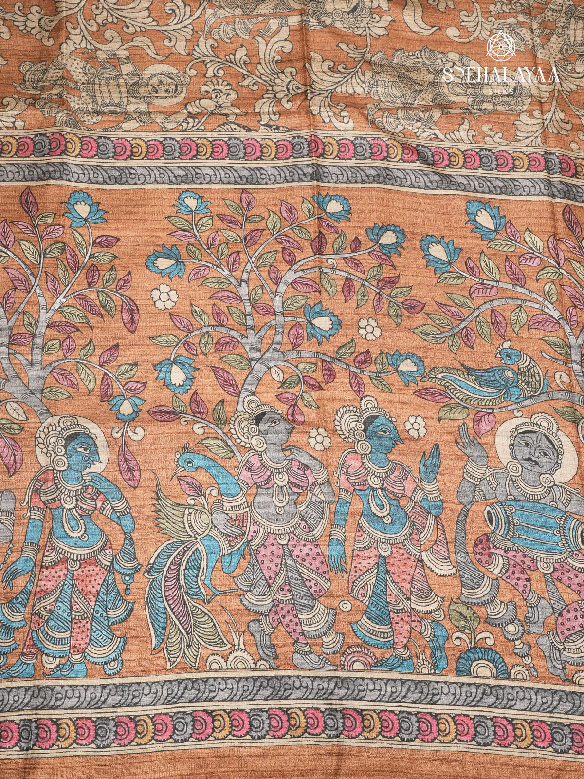 Mustard Kalamkari Tussar Saree