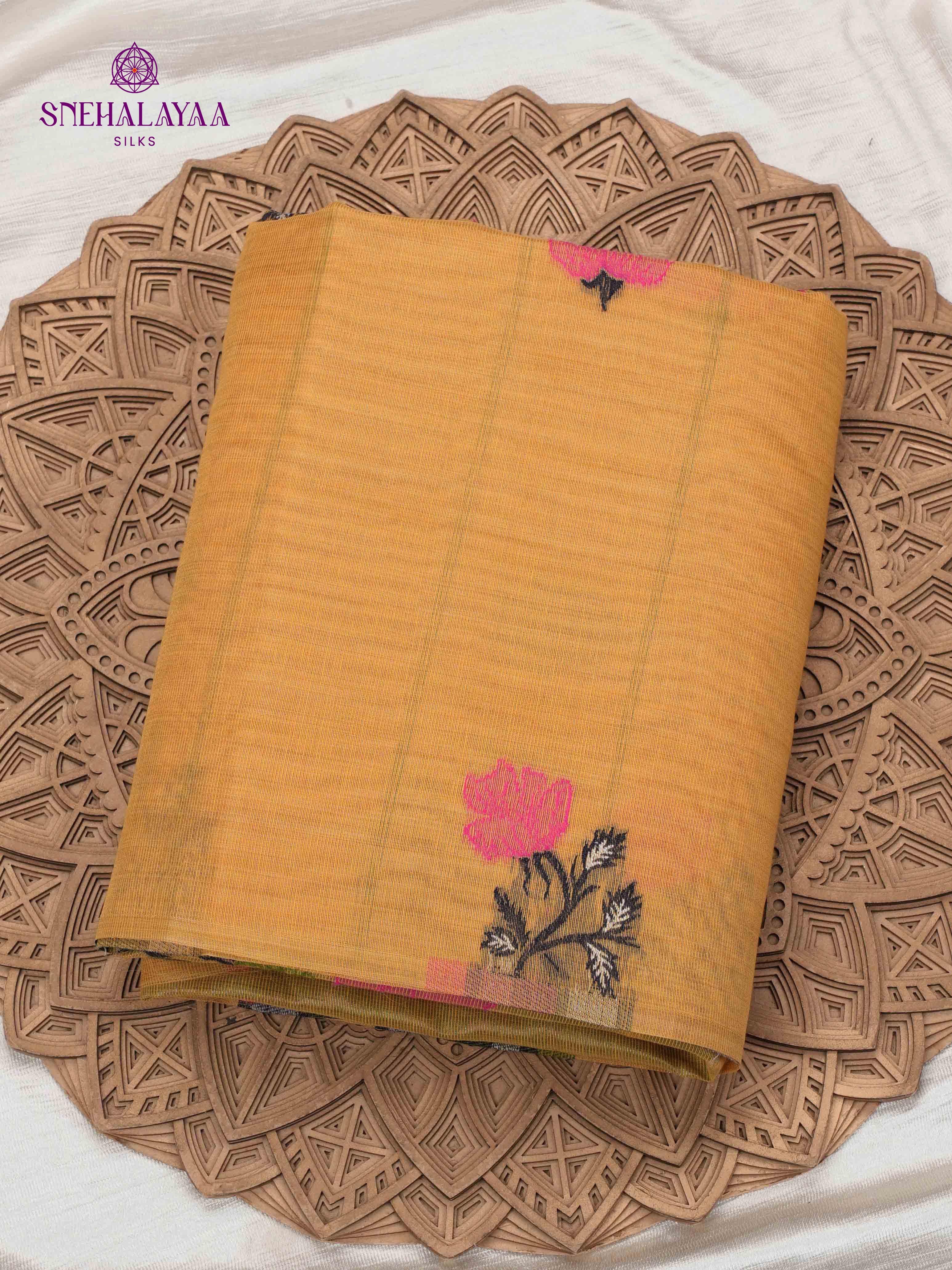 Mustard Yellow Munga Cotton Saree