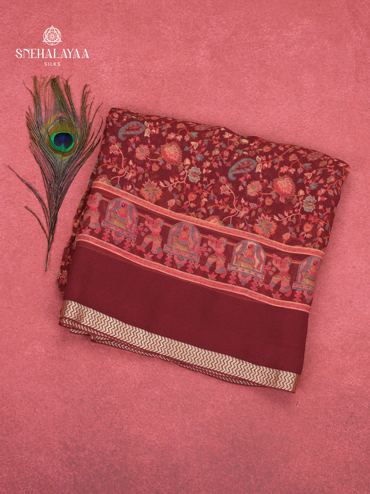 Maroon Chiffon Saree