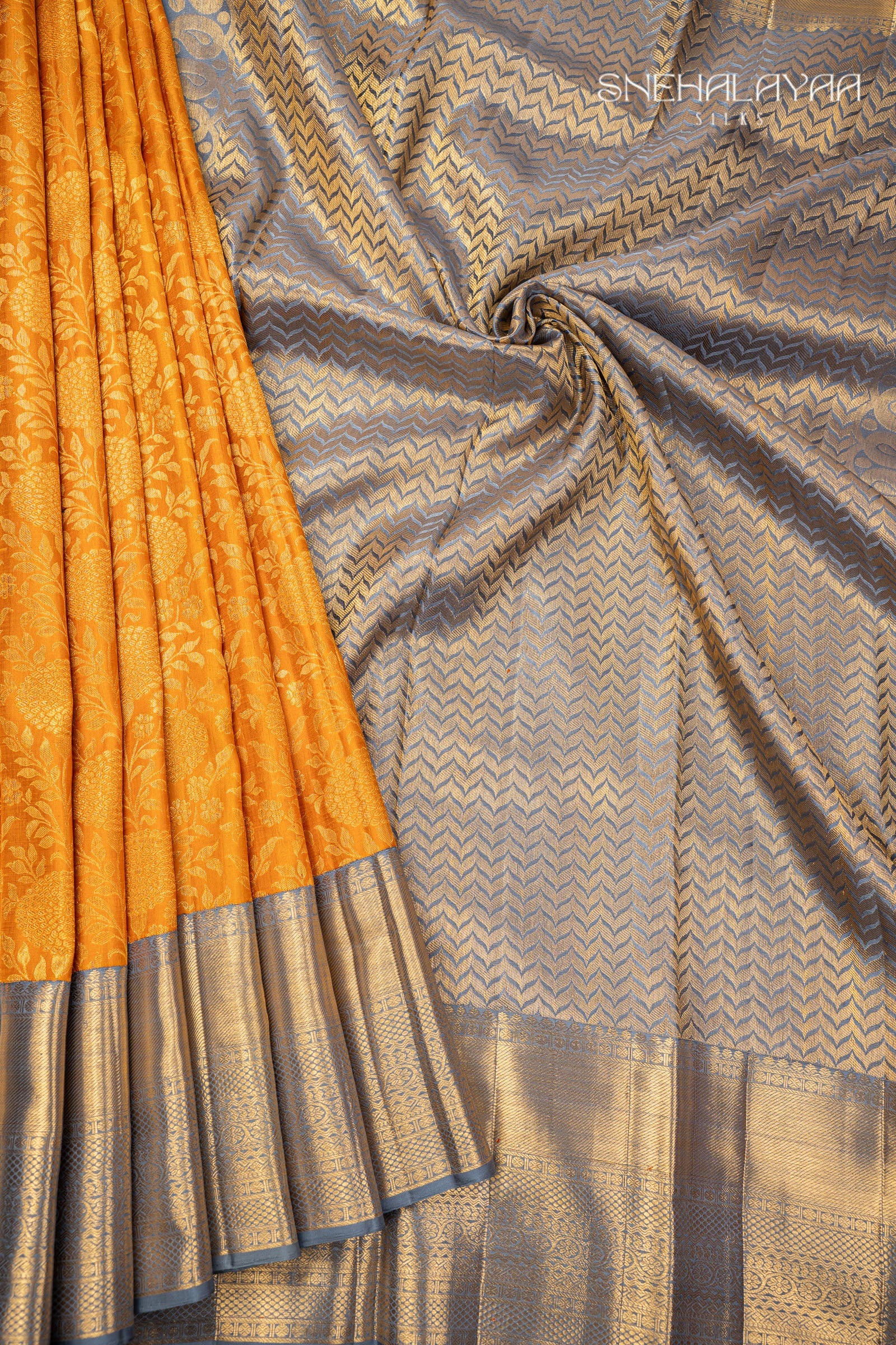 Mustard Yellow Kancheevaram Silk Saree