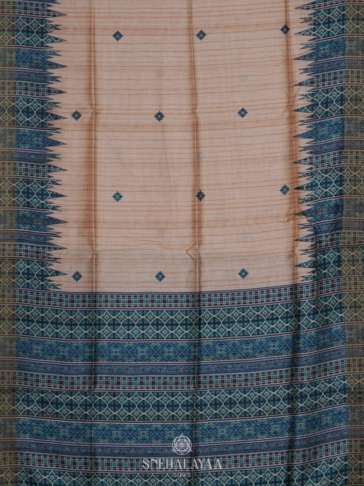 Beige with Blue Border Tussar Saree