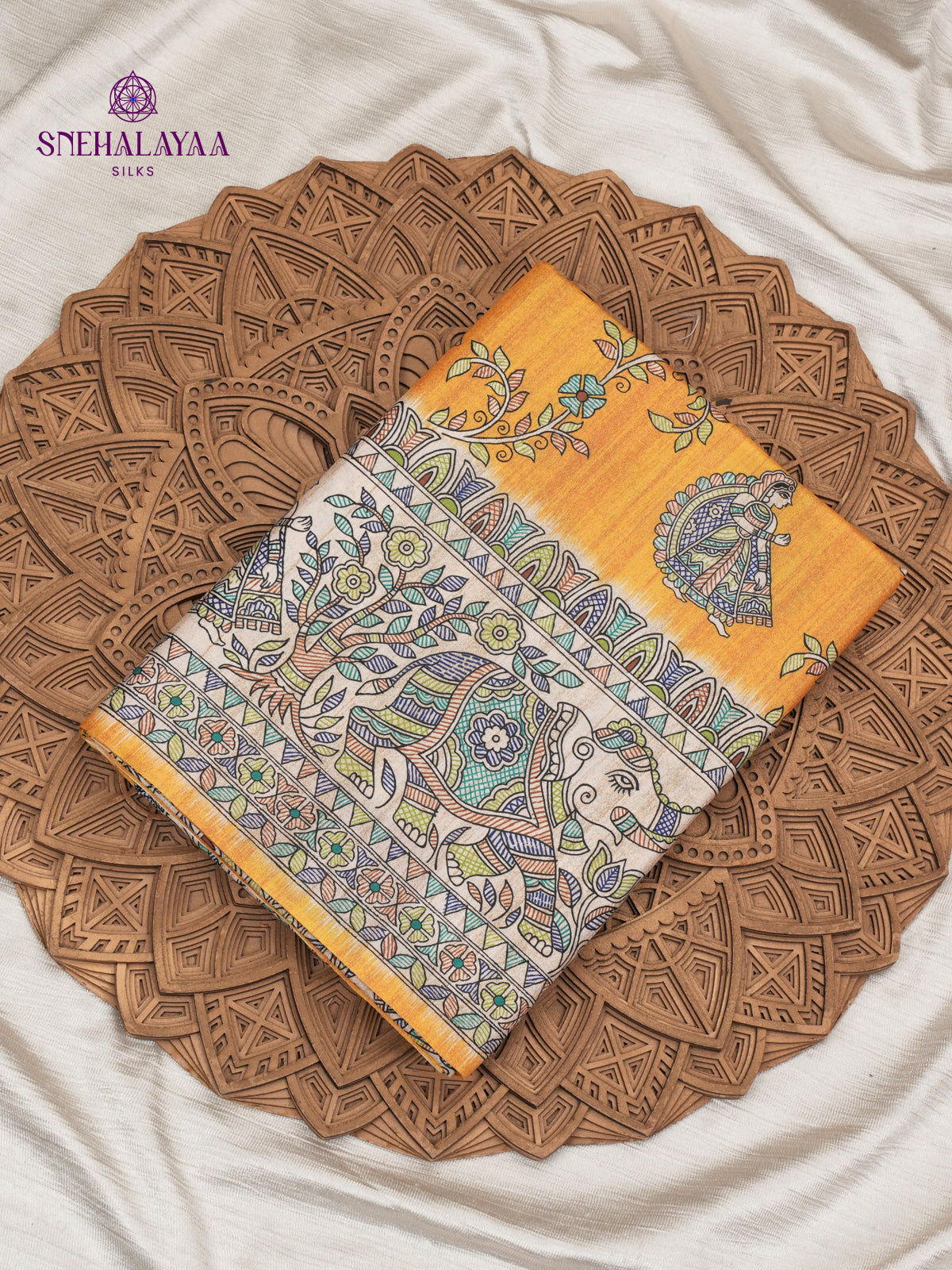 Yellow Madhubani Printed Saree