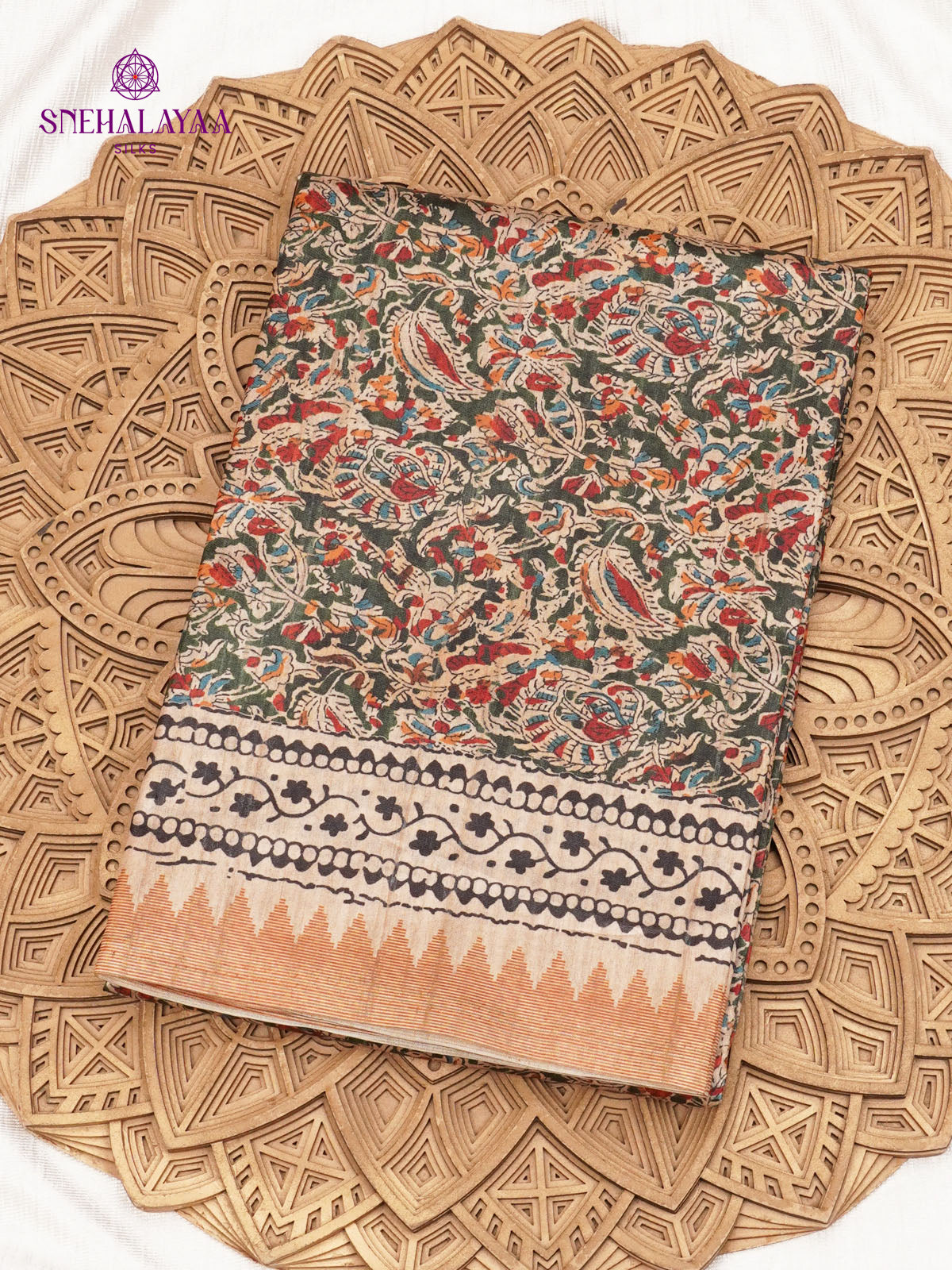 Olive Green Tussar Saree