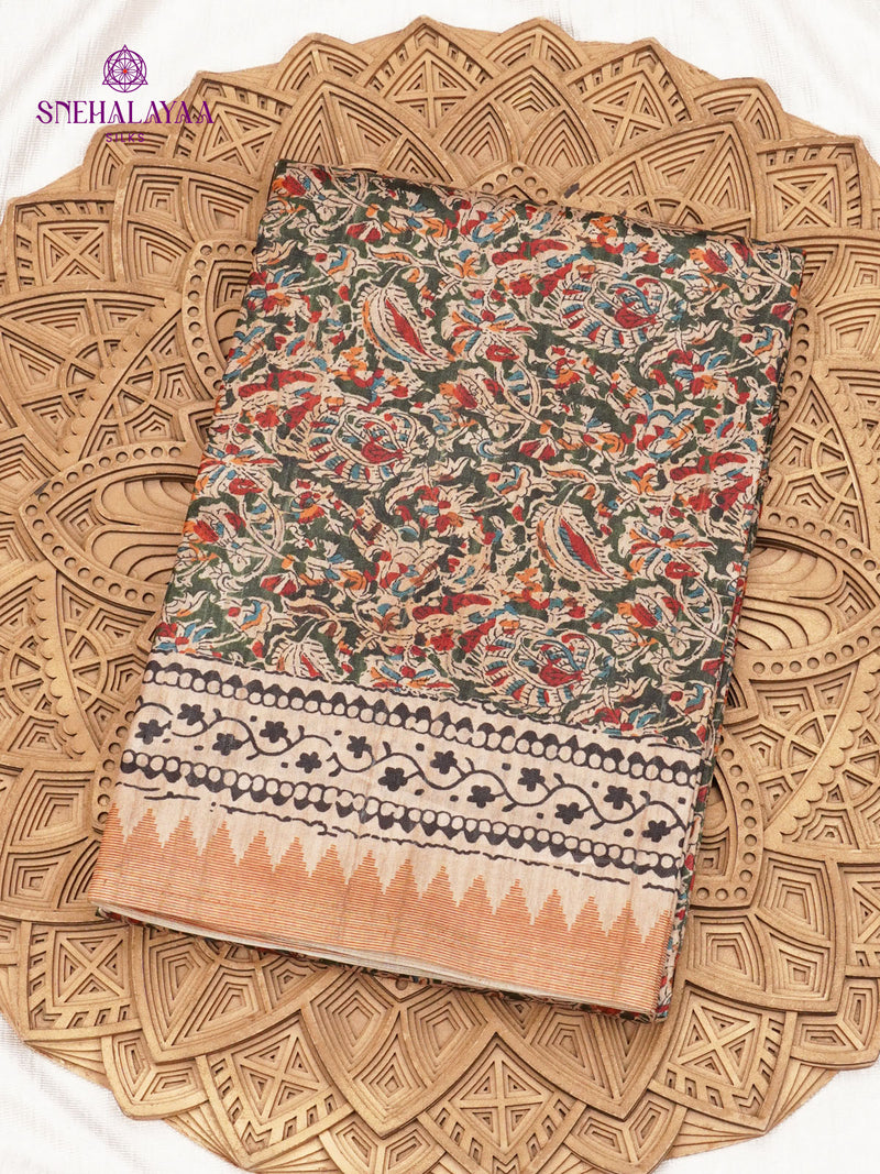 Olive Green Tussar Saree