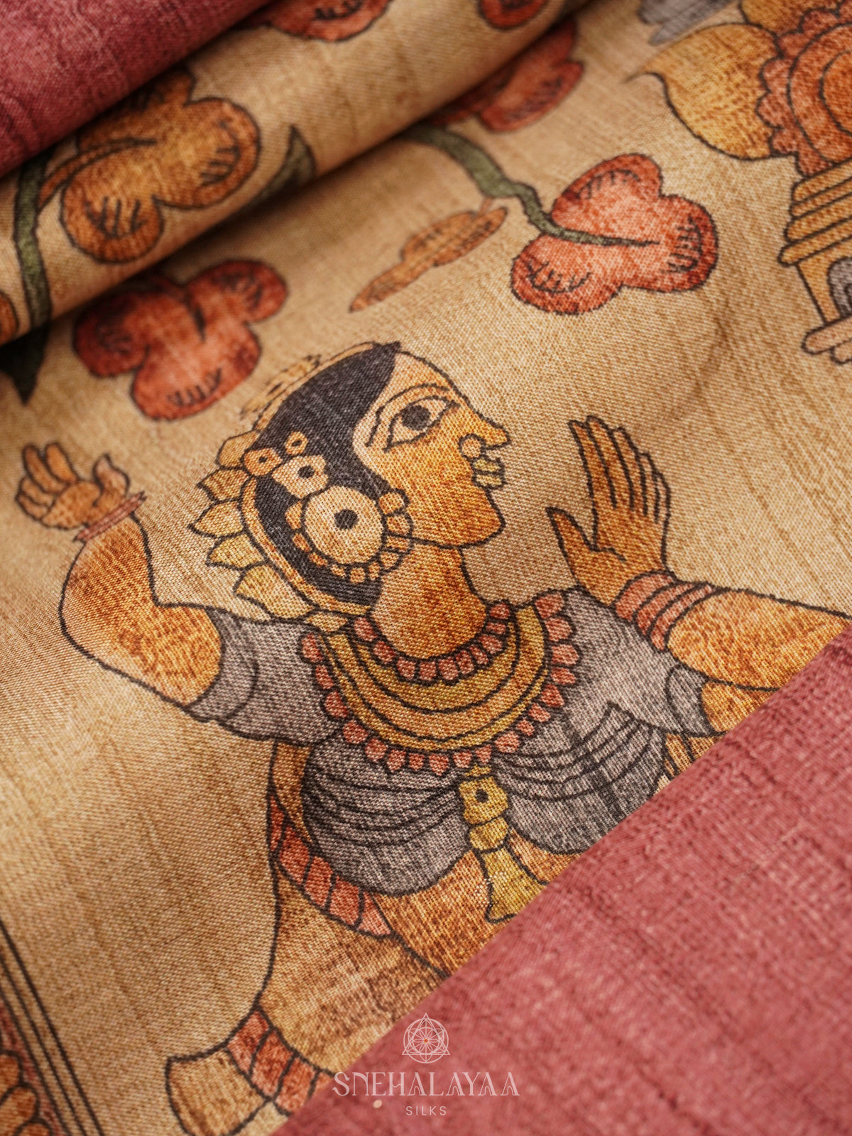Beige Kalamkari Tussar Saree
