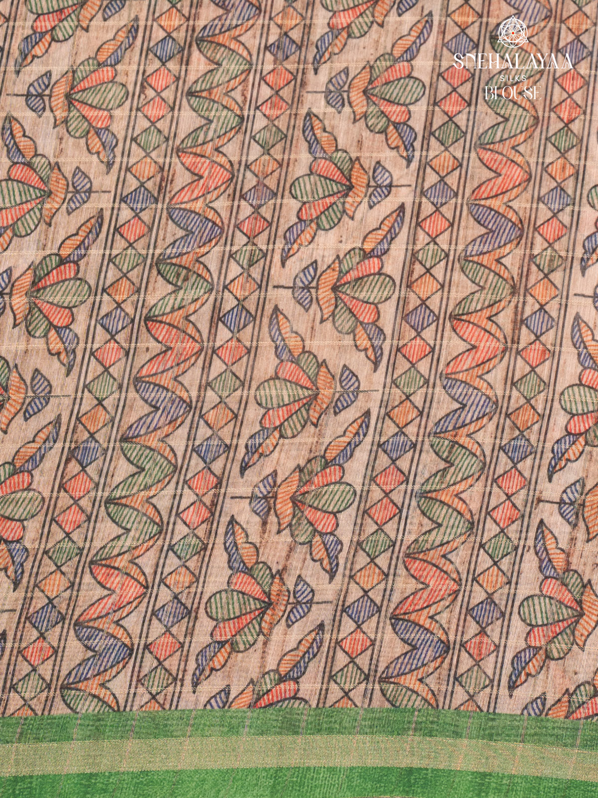 Green Madhubani Saree