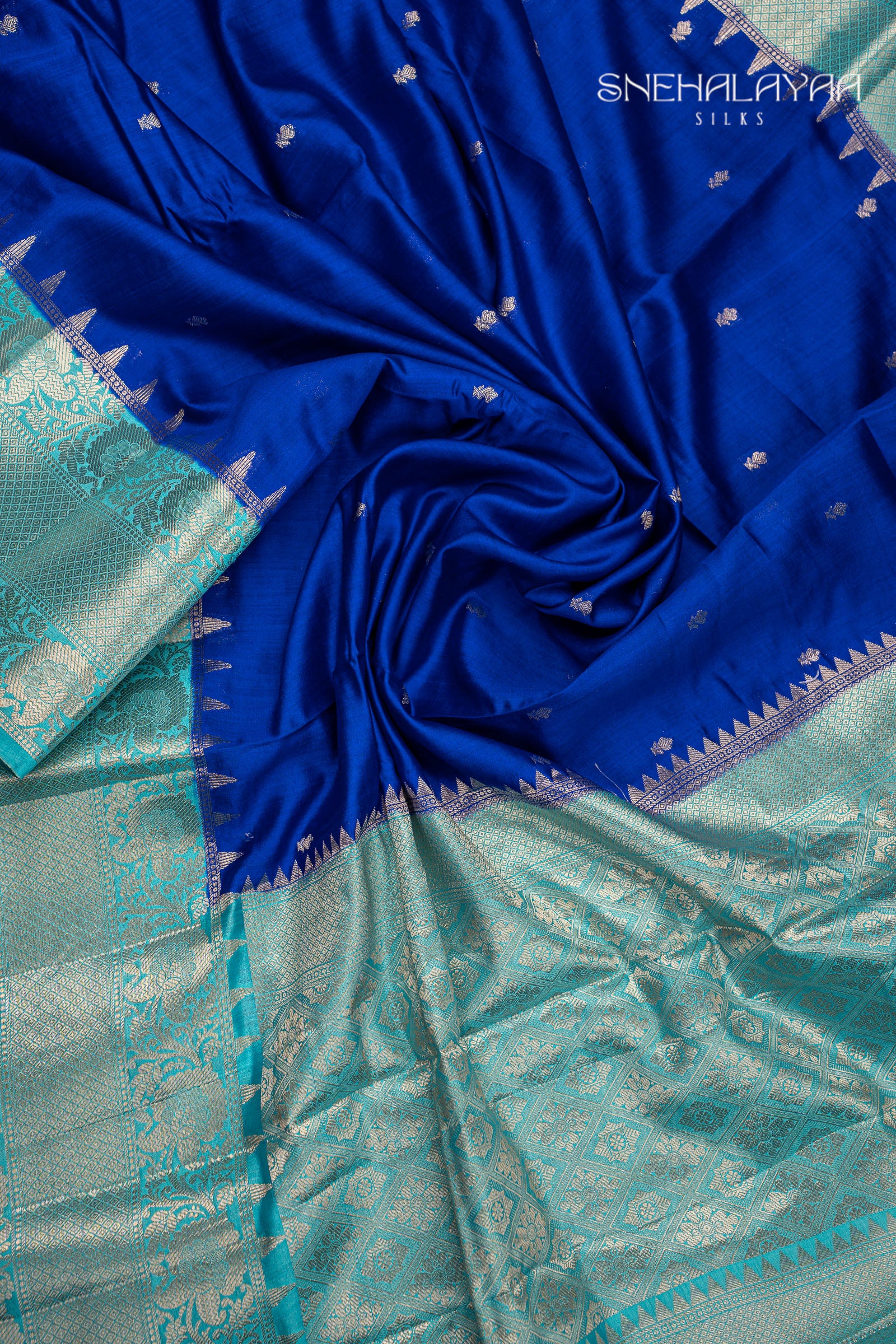Azure Blue Banaras Dupion Silk Saree