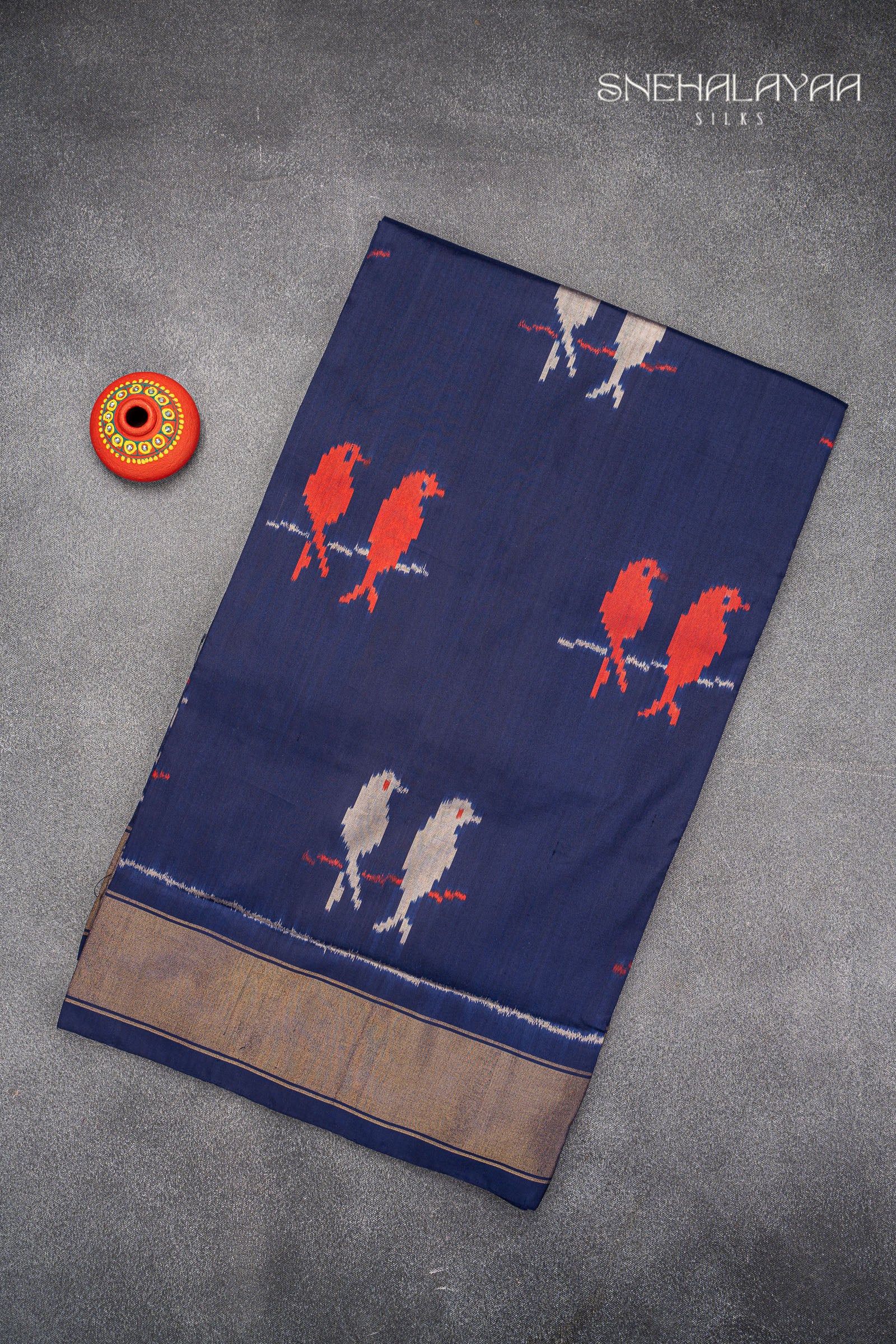 Indigo Blue Ikat Silk Saree