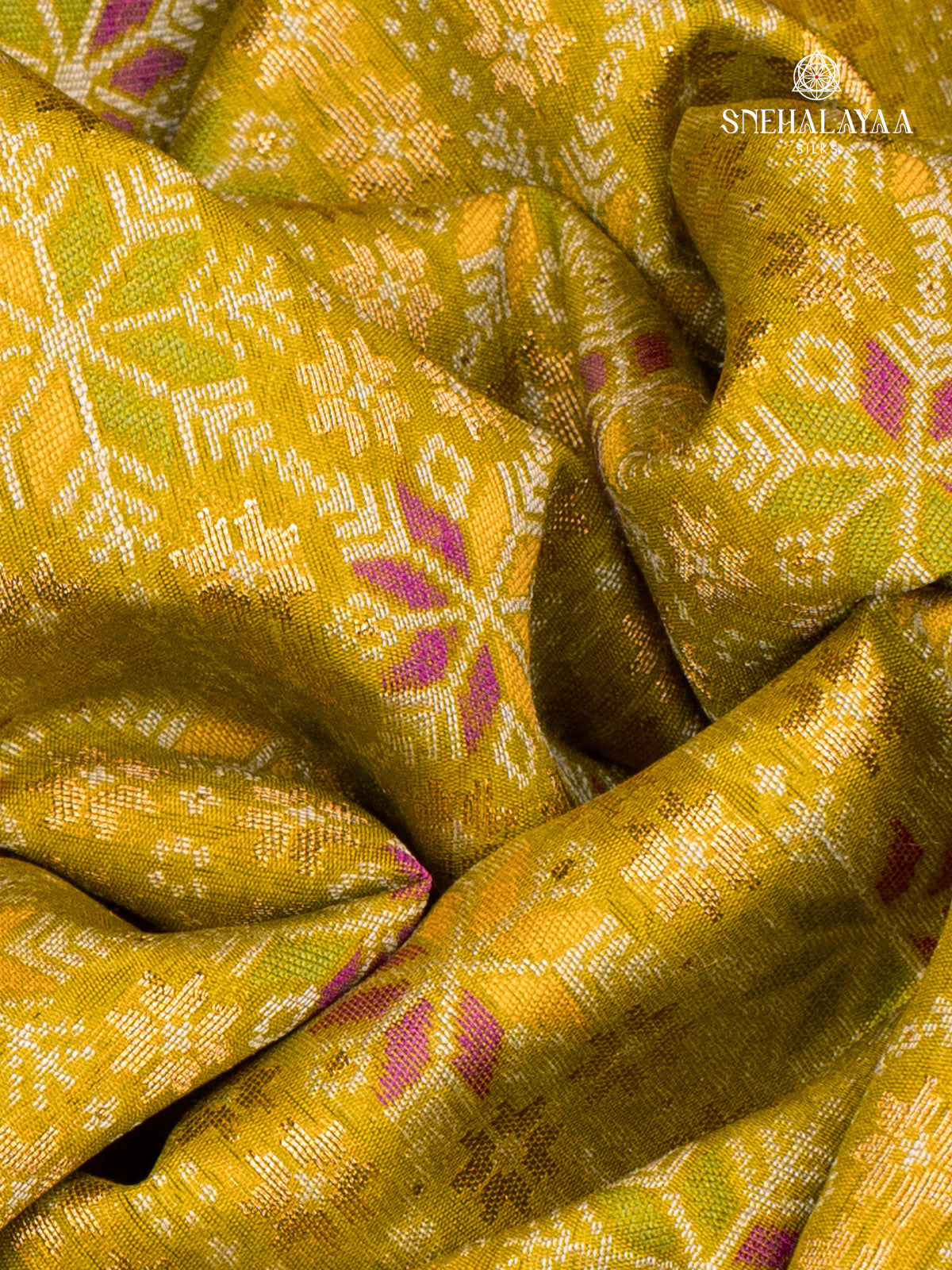 Mustard Yellow Ikat Silk Saree