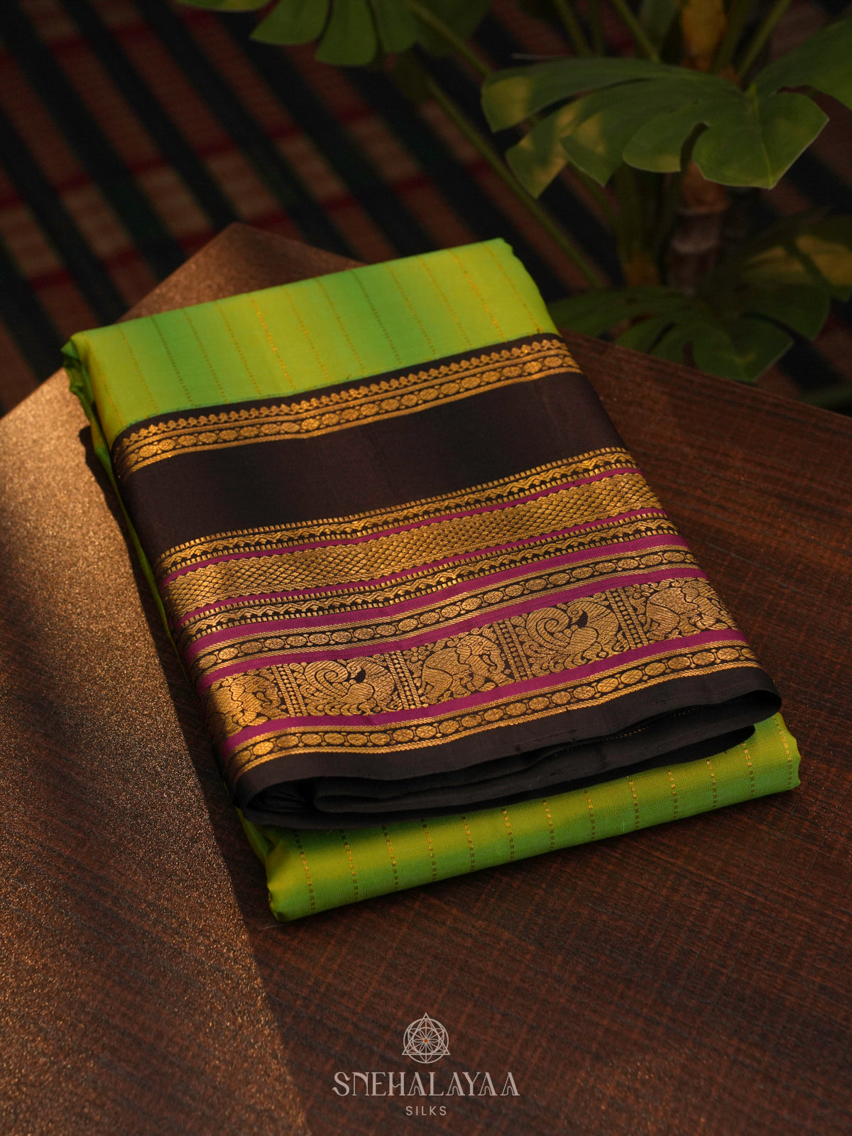 Lime Green Kanjivaram Silk Saree