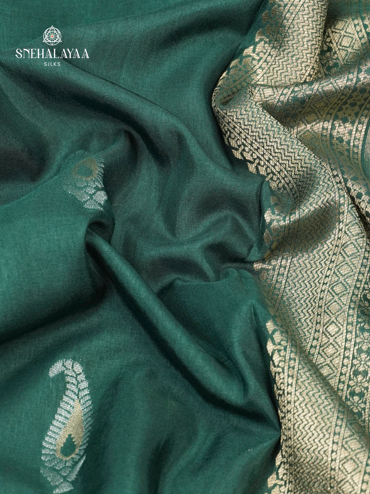 Forest Green Banaras Dola Silk Saree