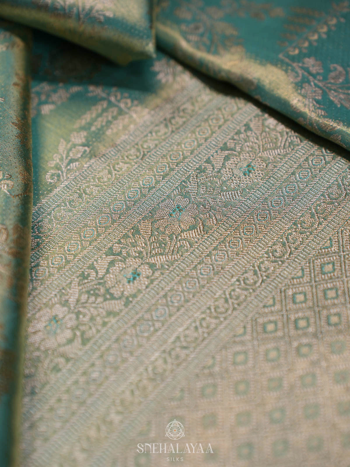 Teal Blue Kanjivaram Silk Saree