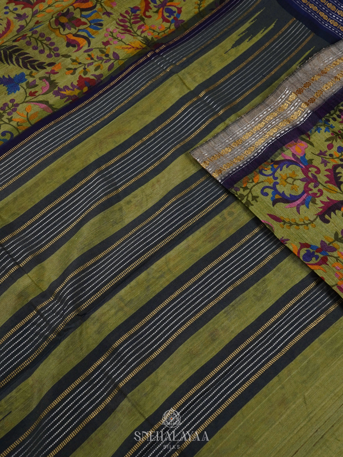 Olive Green Munga Tussar Saree