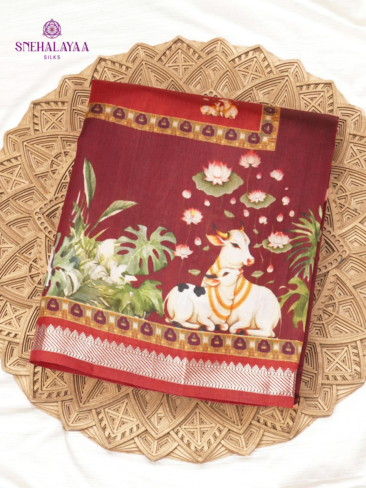 Maroon Chiniya Silk Saree