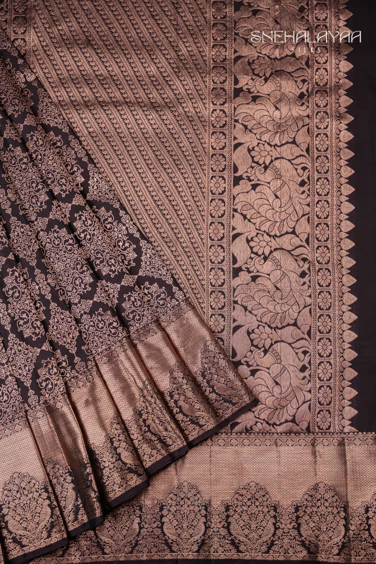 Dark Brown Kancheevaram Silk Saree