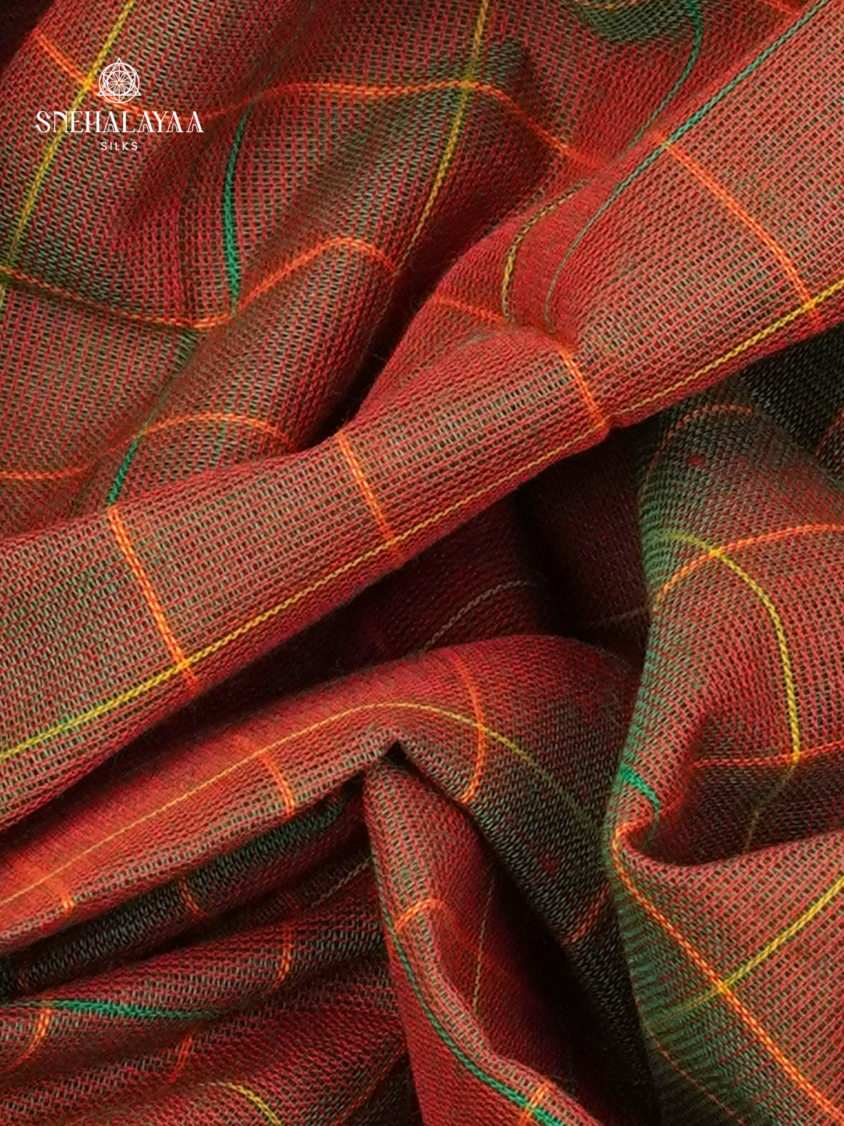 Checked Rust Brown Kanchi Cotton Saree with Irandu Karai Zari Borders