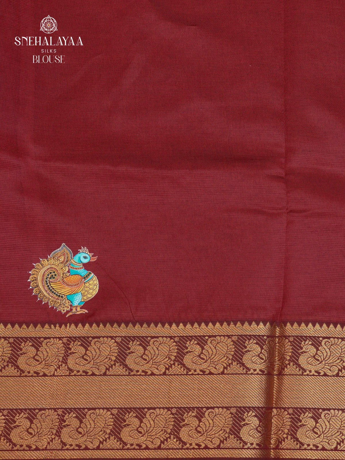 Maroon Mangalagiri Silk Cotton Saree with Tanjore Art Print