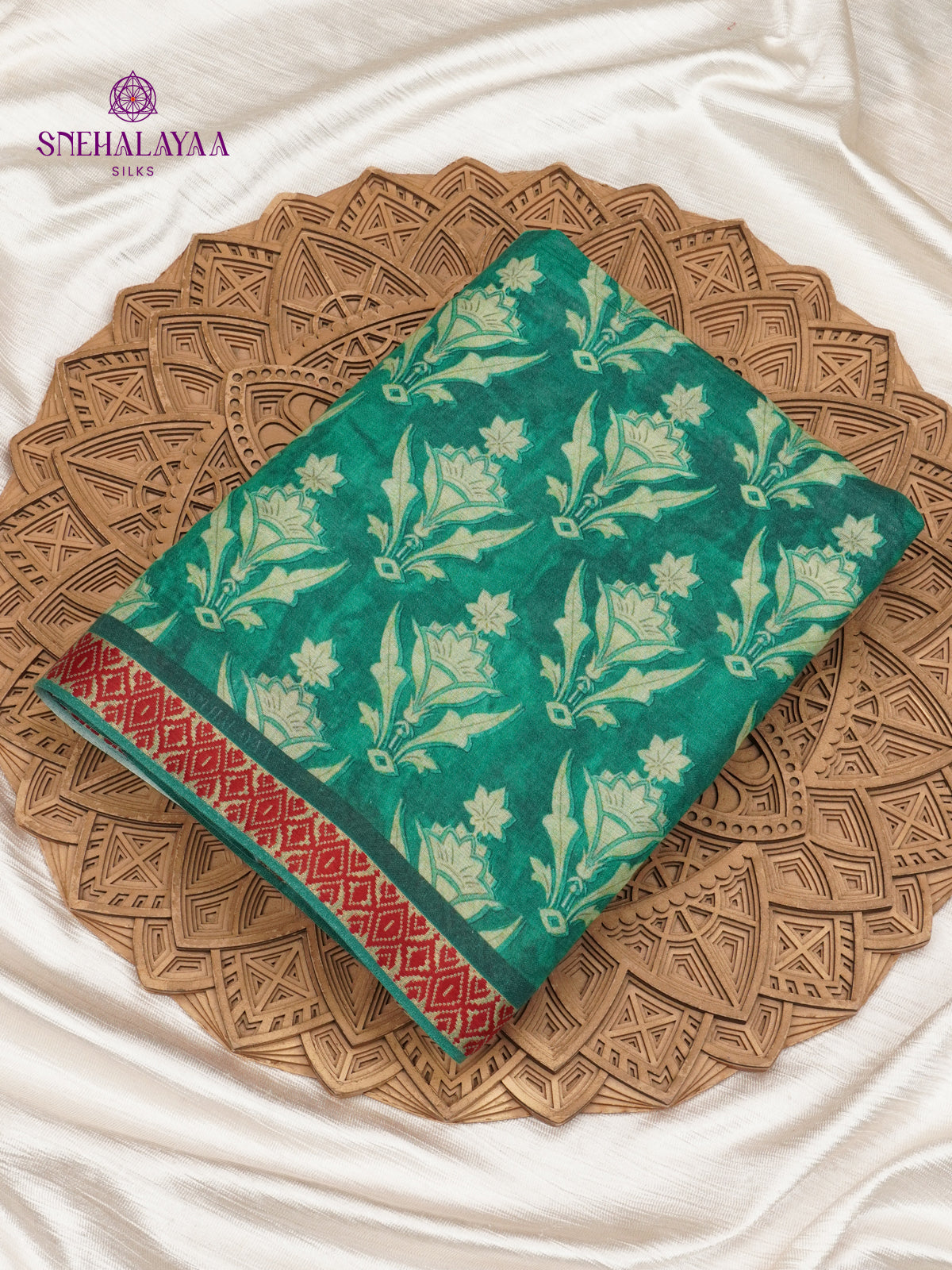 Forest Green Printed Linen Cotton Saree