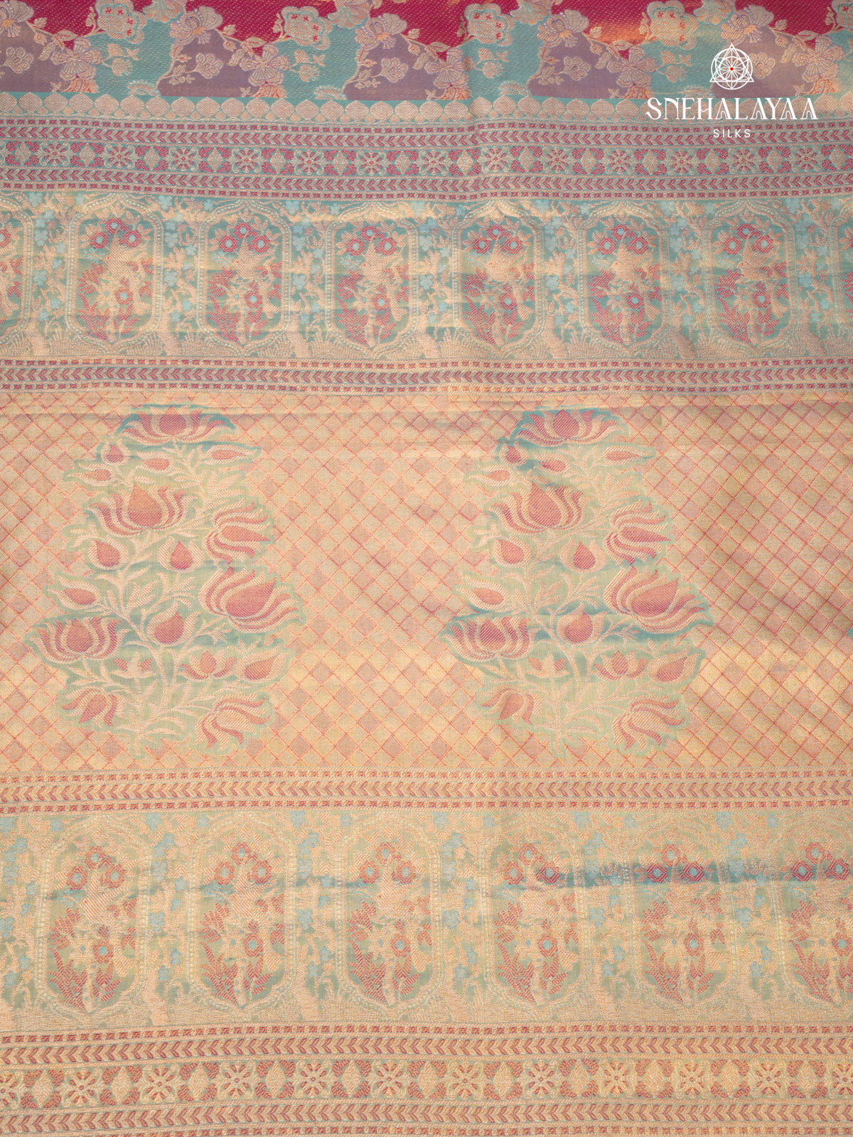 Peach Pink Tissue Kanjivaram Silk Saree