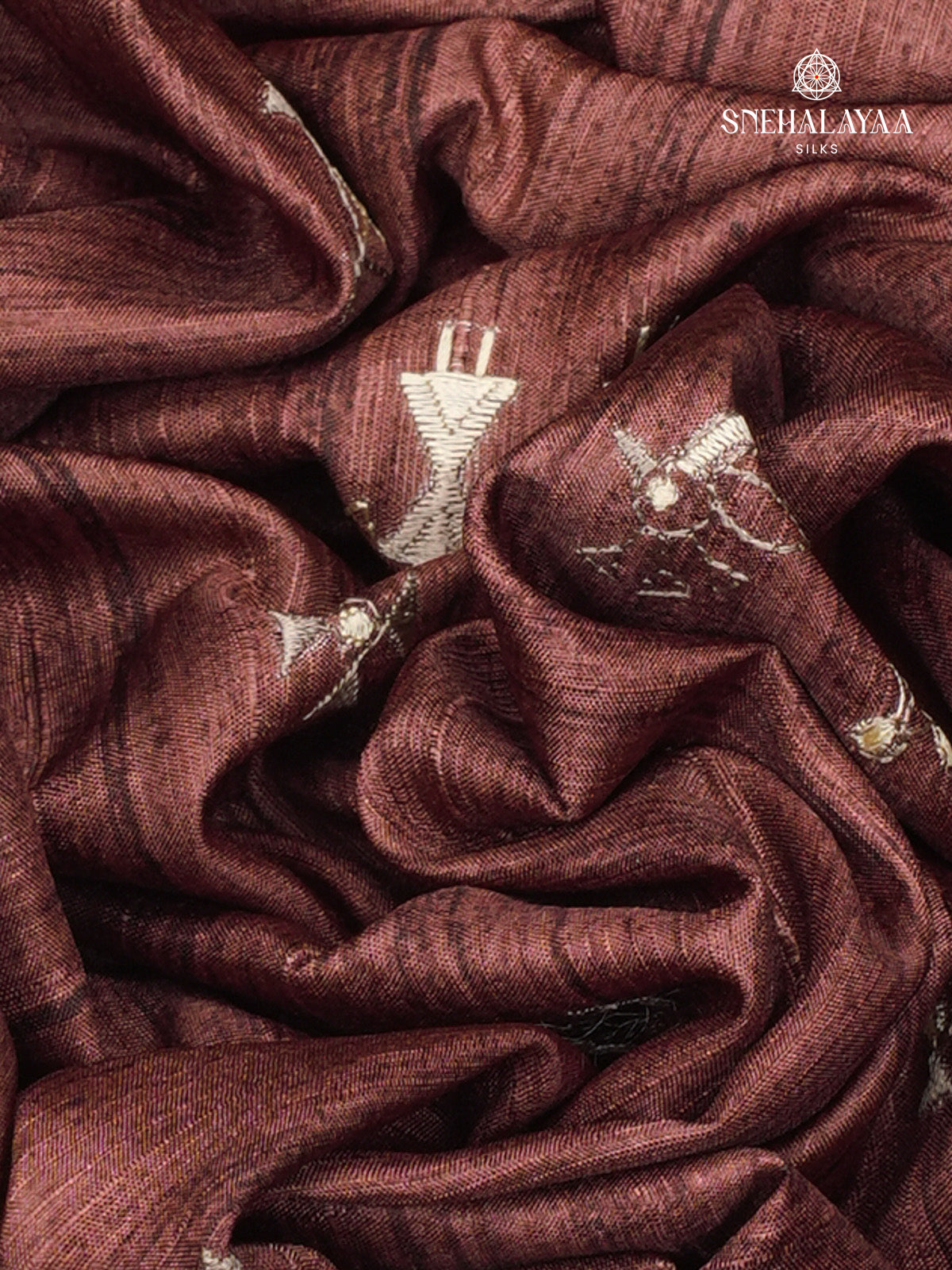 Brown Tussar Embroidery Saree