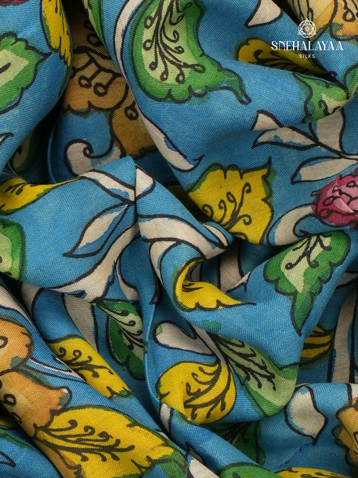 Blue KalamKari Hand Painted Saree