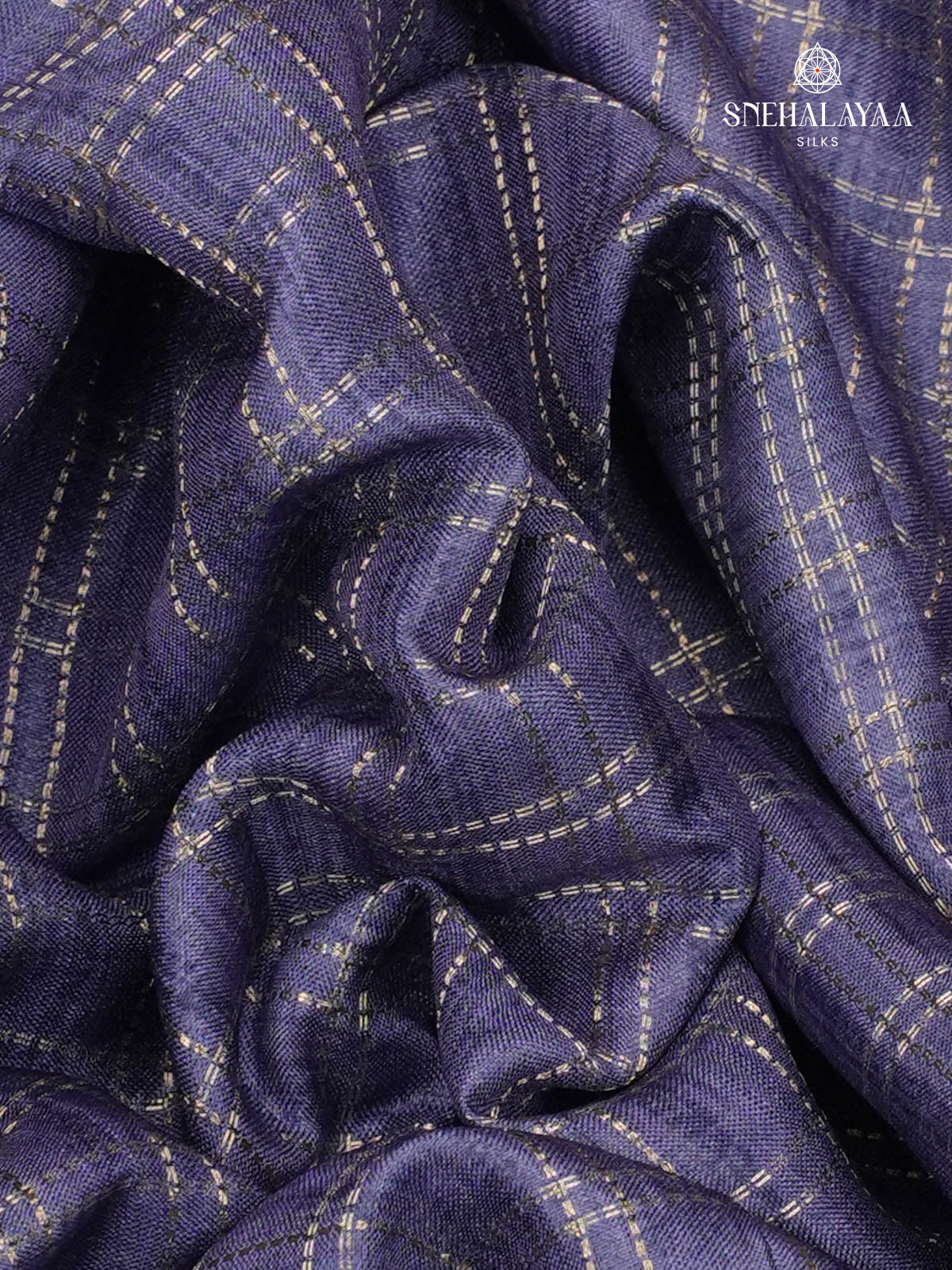 Blue Floral Printed Tussar Saree