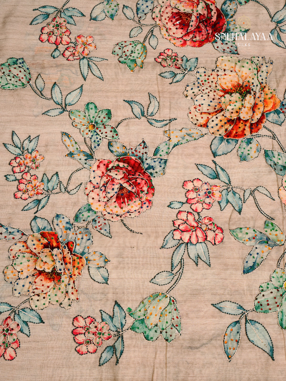 Beige Linen Embroidery Saree