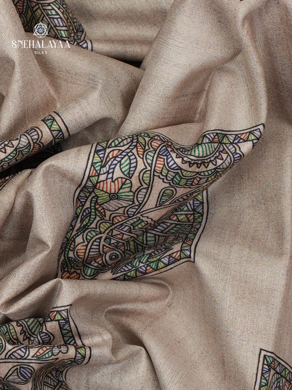 Sand Beige Madhubani Printed Saree