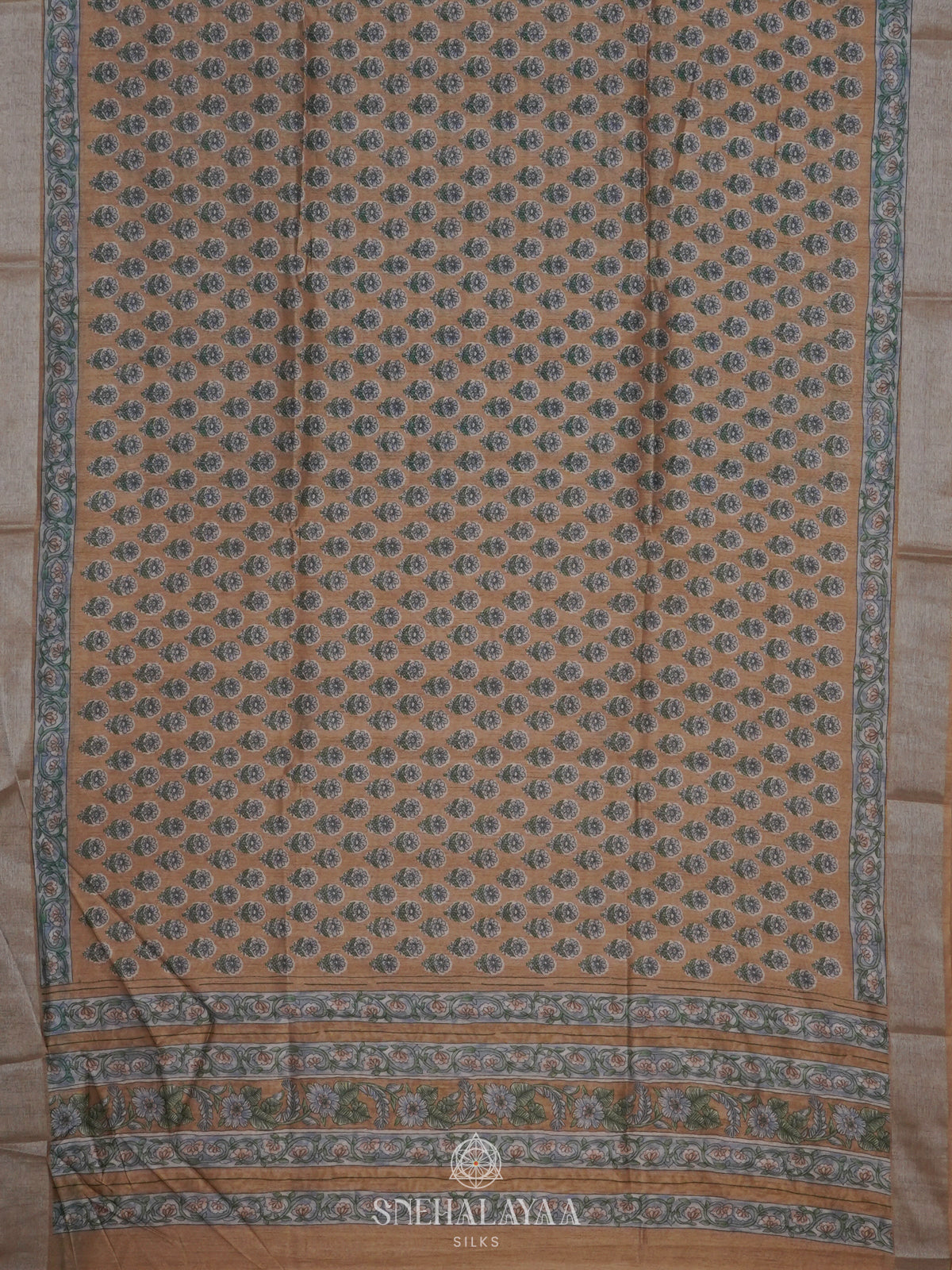 Beige Floral Tussar Saree