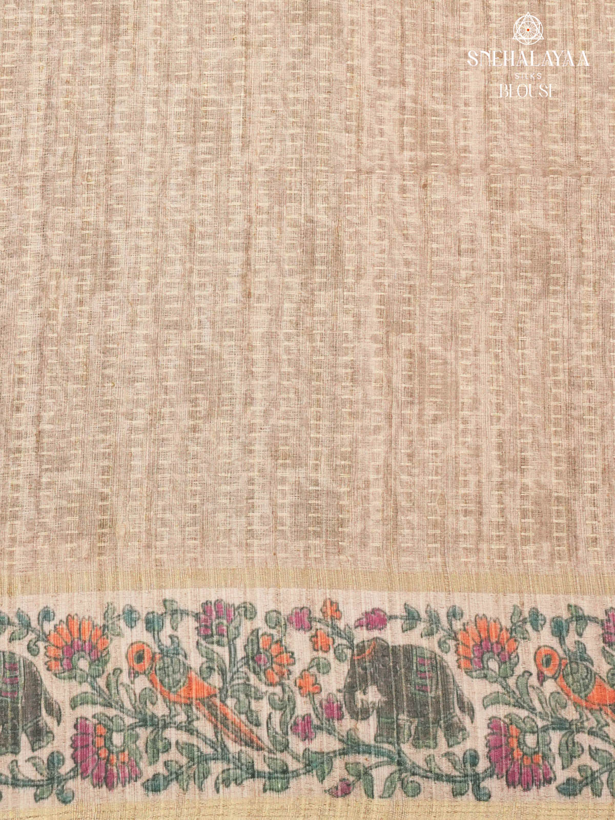 Pastel Green Floral Printed Tussar Saree