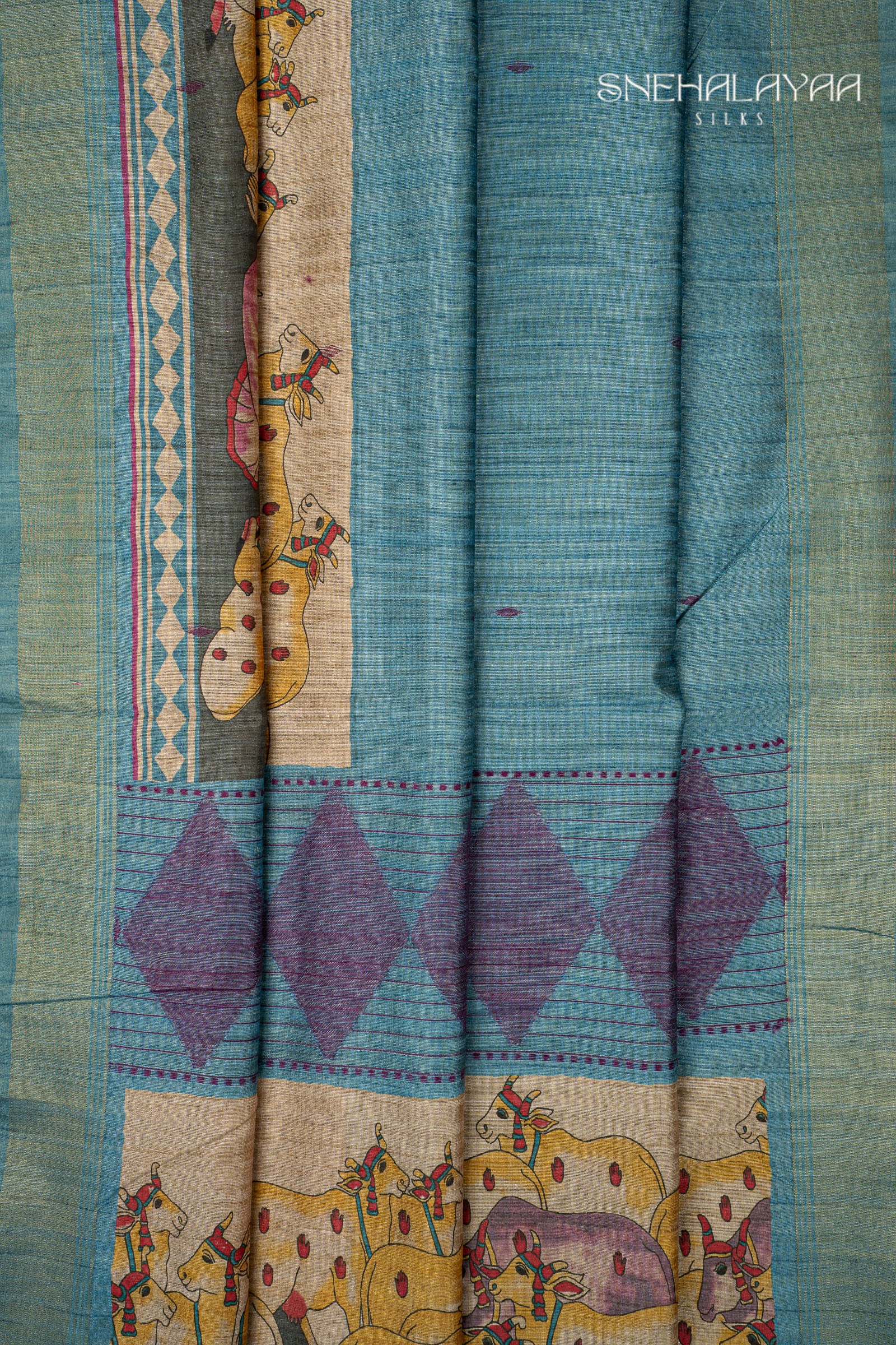 Cerulean Blue Semi Tussar Saree