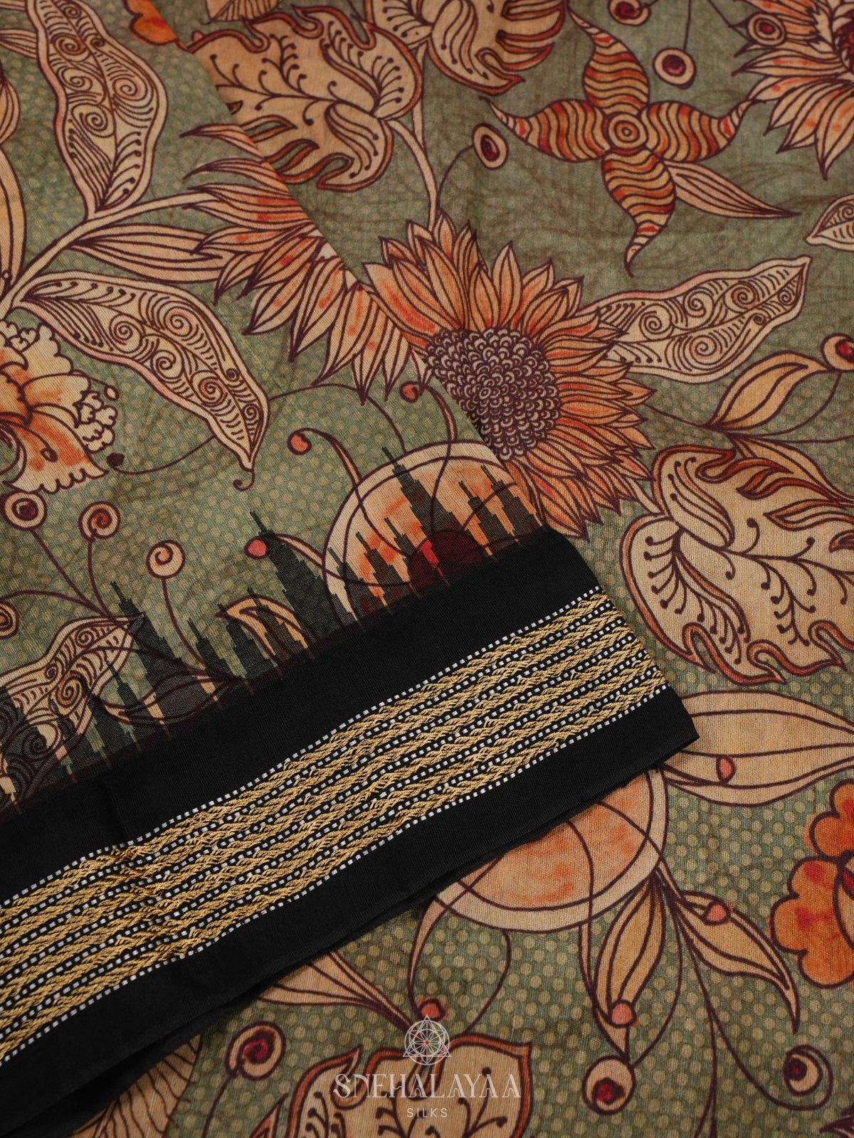 Olive Green Munga Tussar Saree