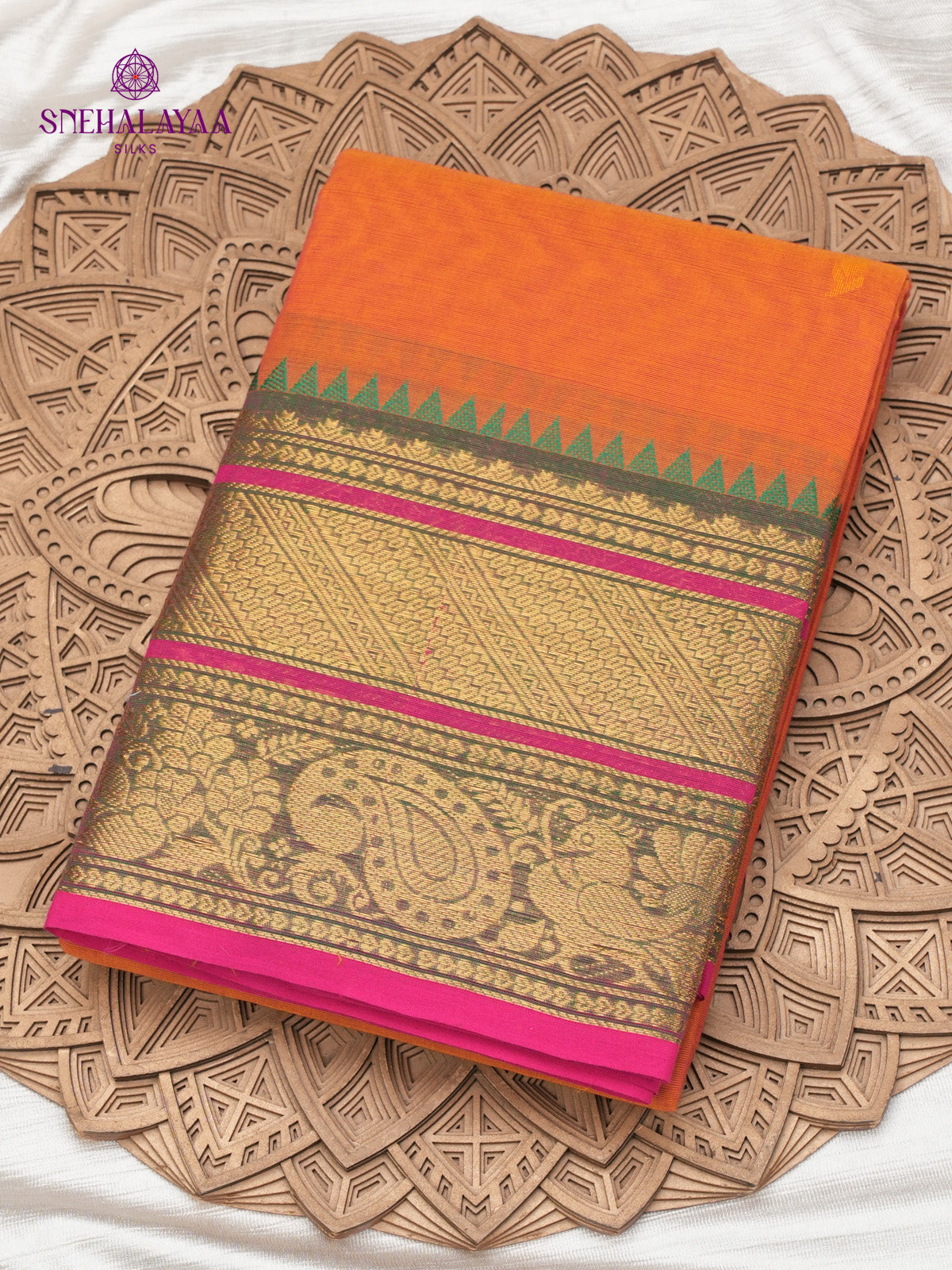 Orange Chettinad Cotton Saree