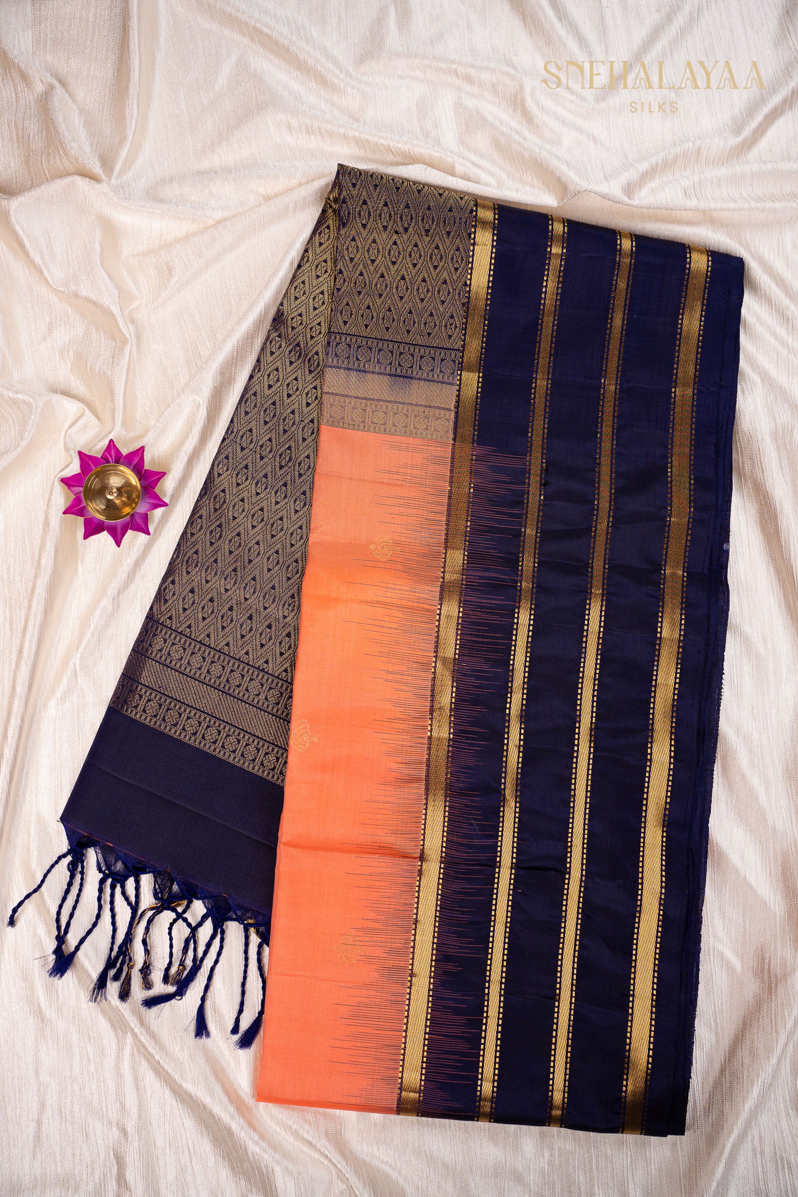 Coral Pink Kancheevaram Soft Silk Saree