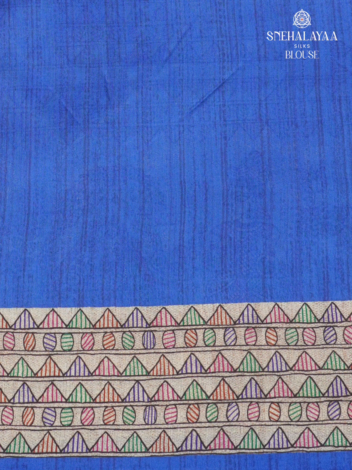 Beige With Navy Blue Border Madhubani Saree